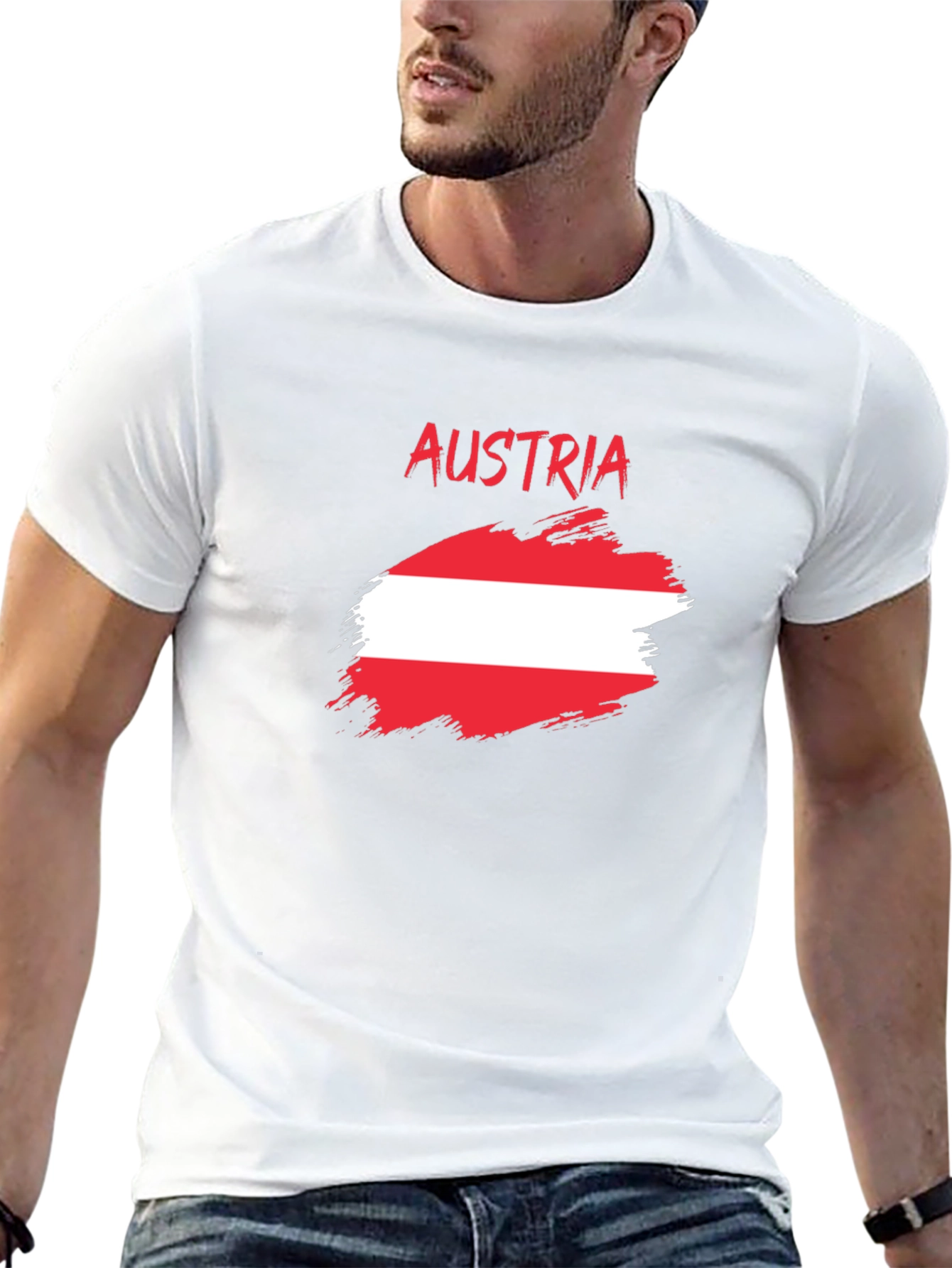 Austria Flag T-Shirt - Brush Stroke Design