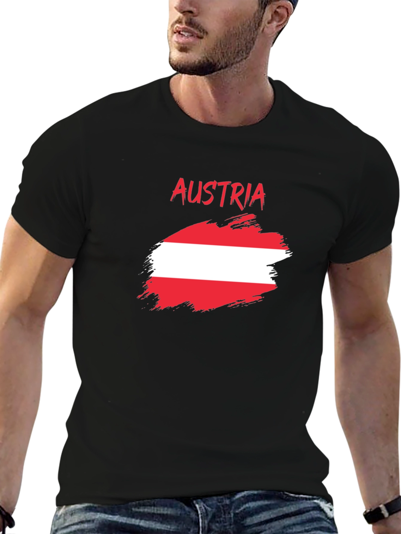 Austria Flag T-Shirt - Brush Stroke Design