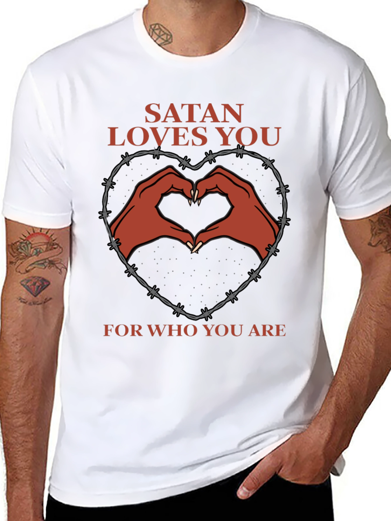 Satan Loves You T-Shirt - Heart Hands