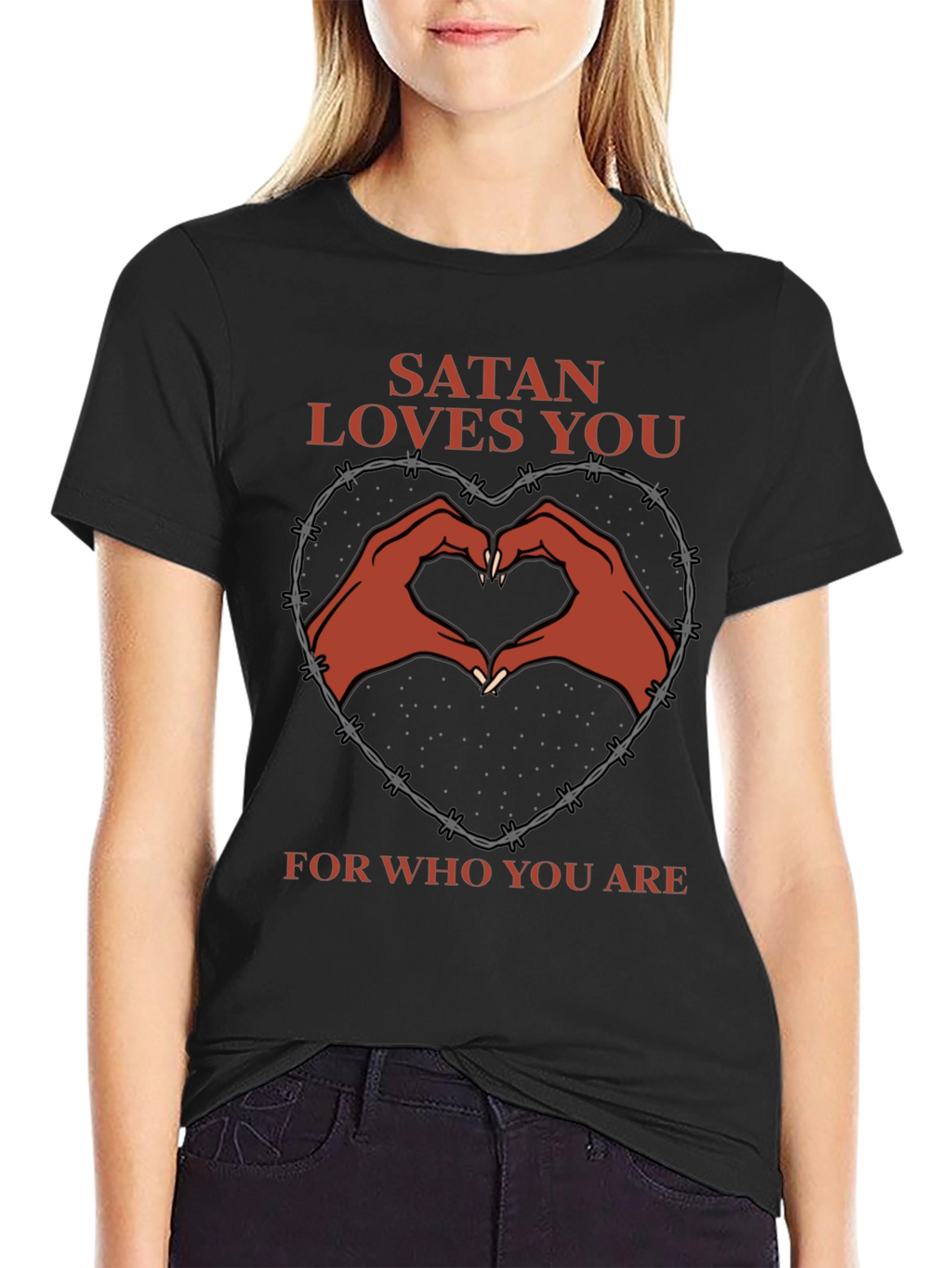 Satan Loves You T-Shirt - Heart Hands