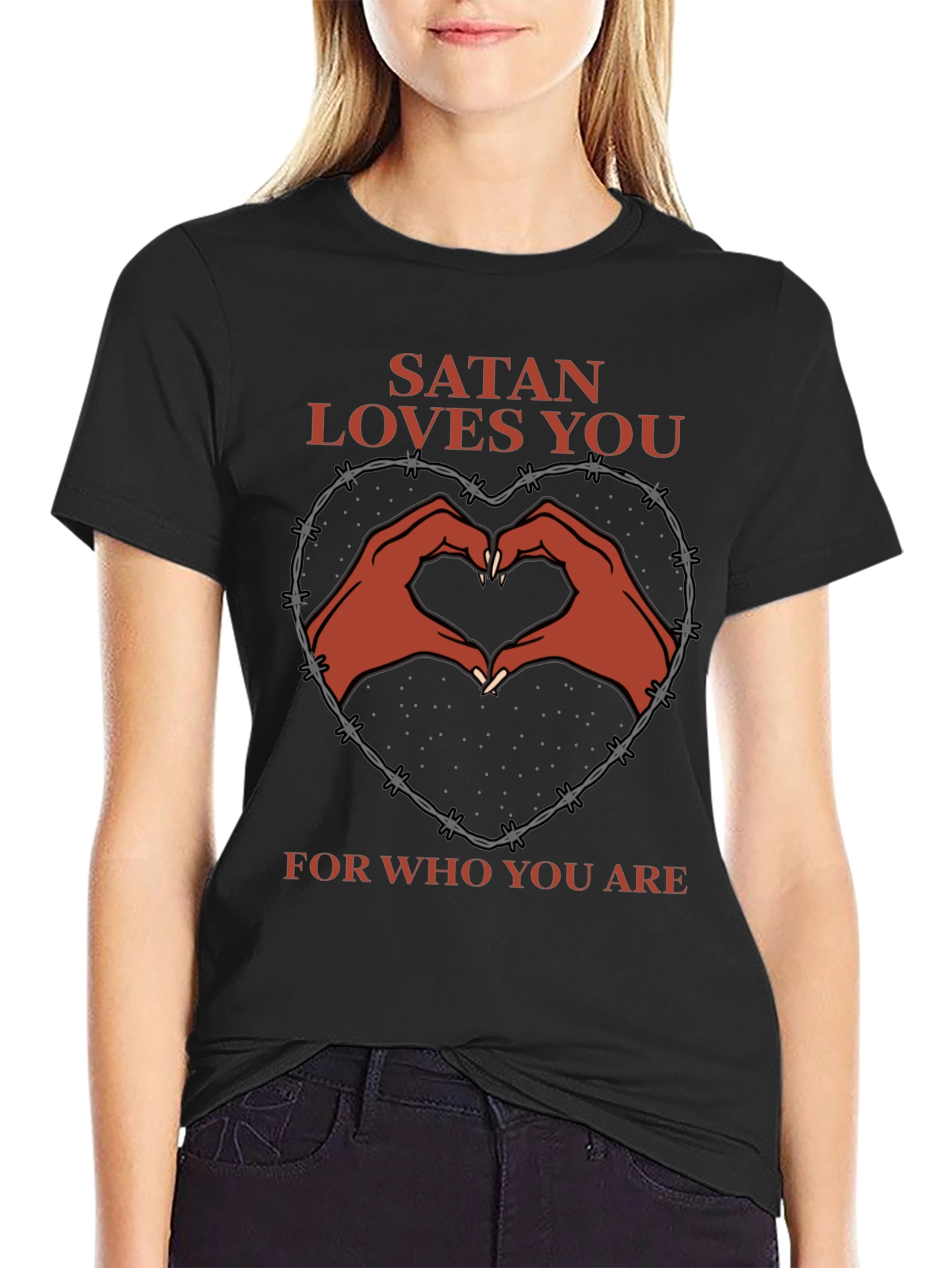 Satan Loves You T-Shirt - Heart Hands
