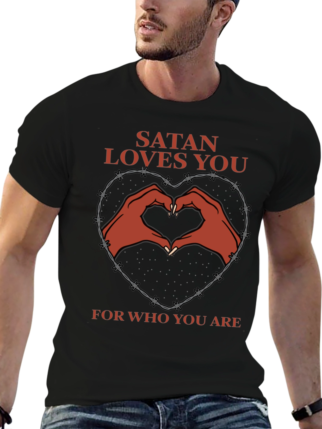 Satan Loves You T-Shirt - Heart Hands