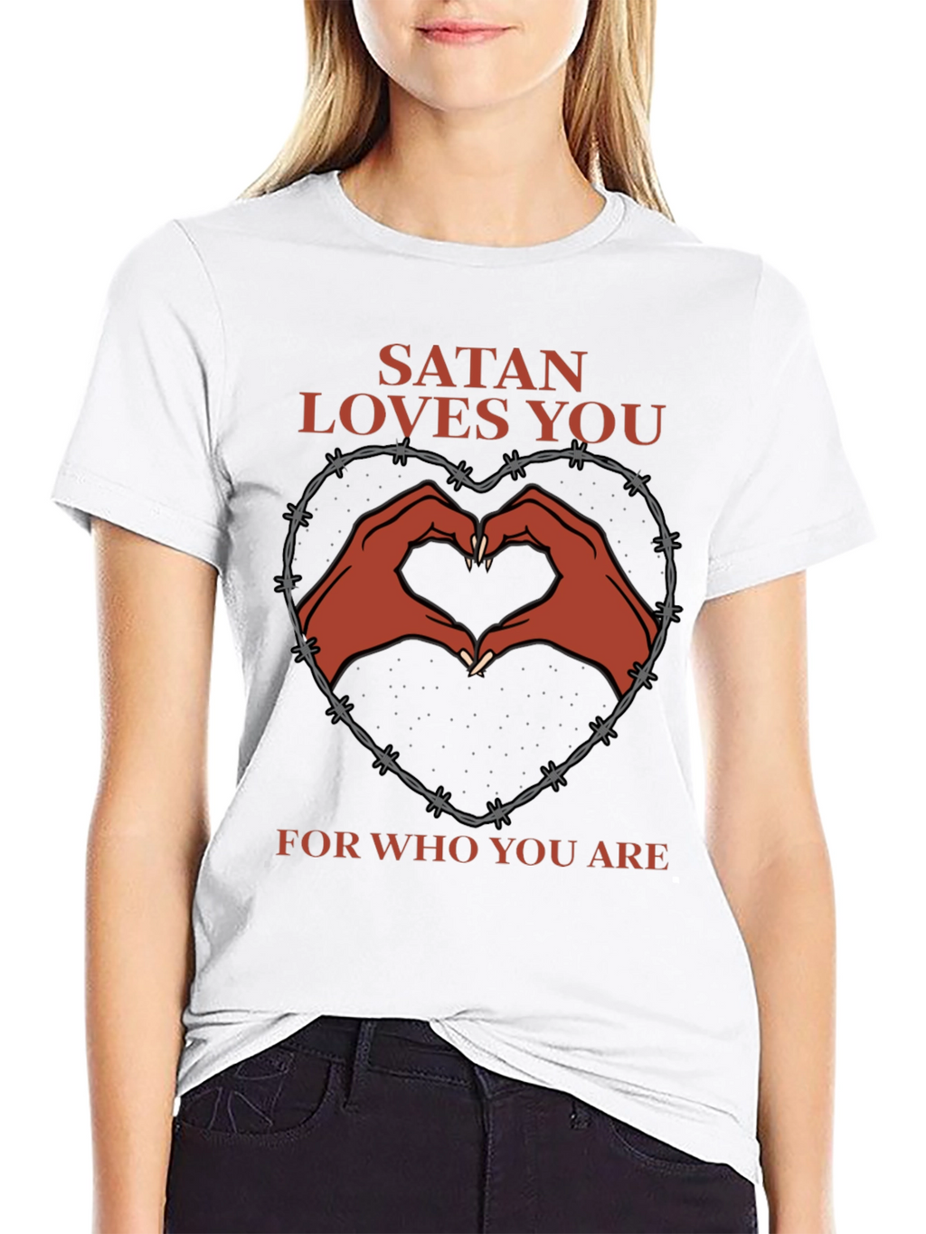 Satan Loves You T-Shirt - Heart Hands