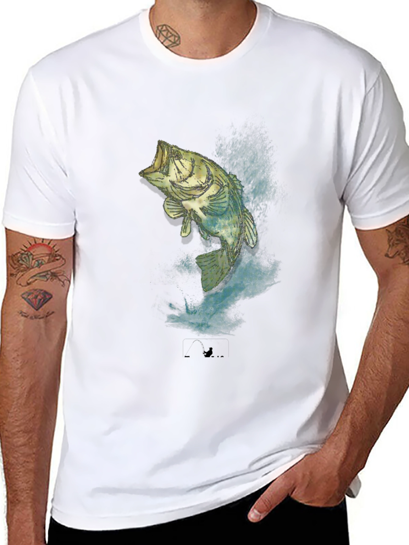 Mens Black Bass Fishing Graphic T-Shirt