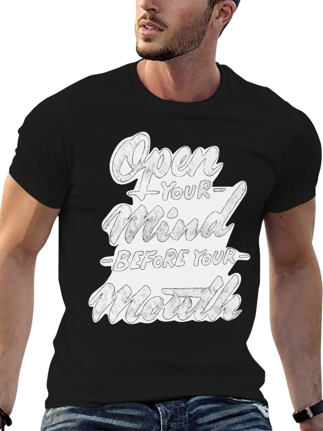 Open Your Mind Graphic Tee - Black Cotton T-Shirt