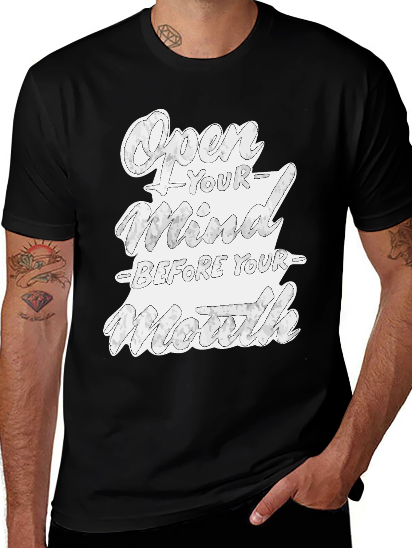 Open Your Mind Graphic Tee - Black Cotton T-Shirt