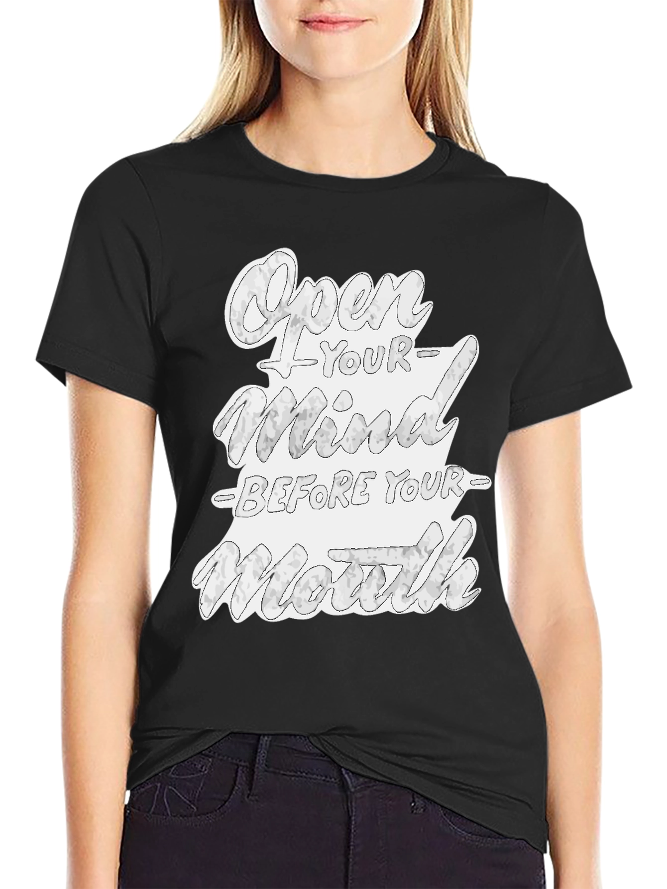Open Your Mind Graphic Tee - Black Cotton T-Shirt