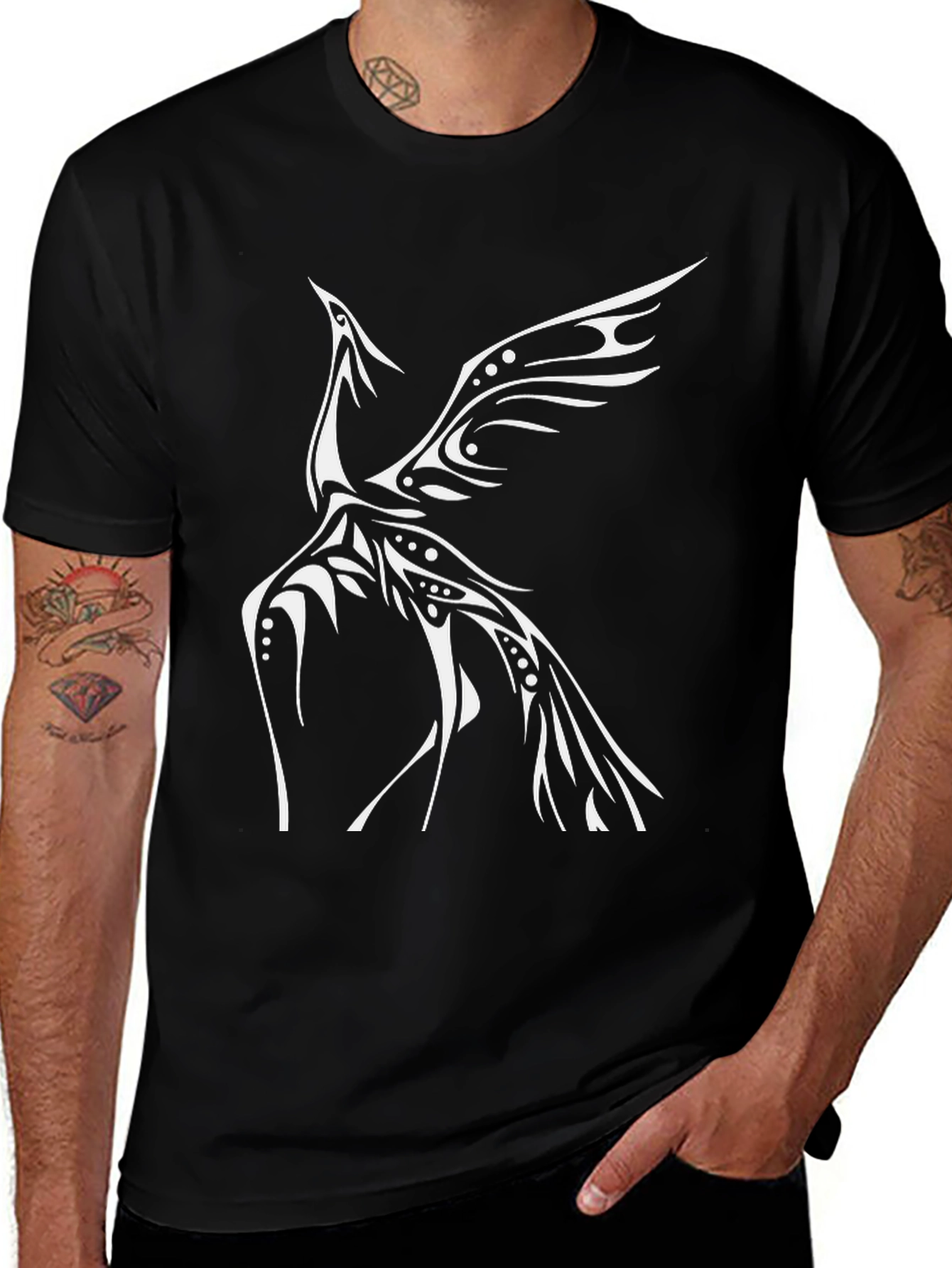 Black T-Shirt with Tribal Phoenix Design