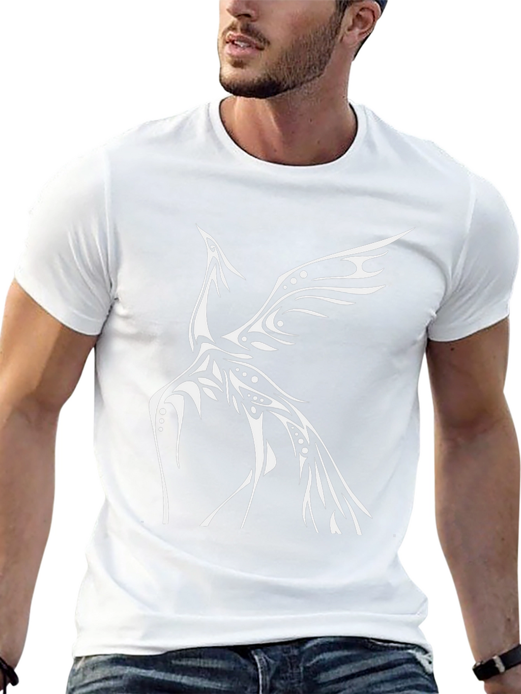 Black T-Shirt with Tribal Phoenix Design
