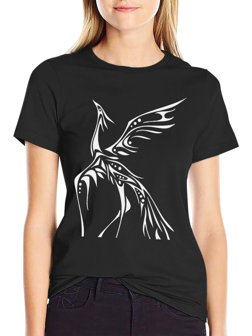 Black T-Shirt with Tribal Phoenix Design