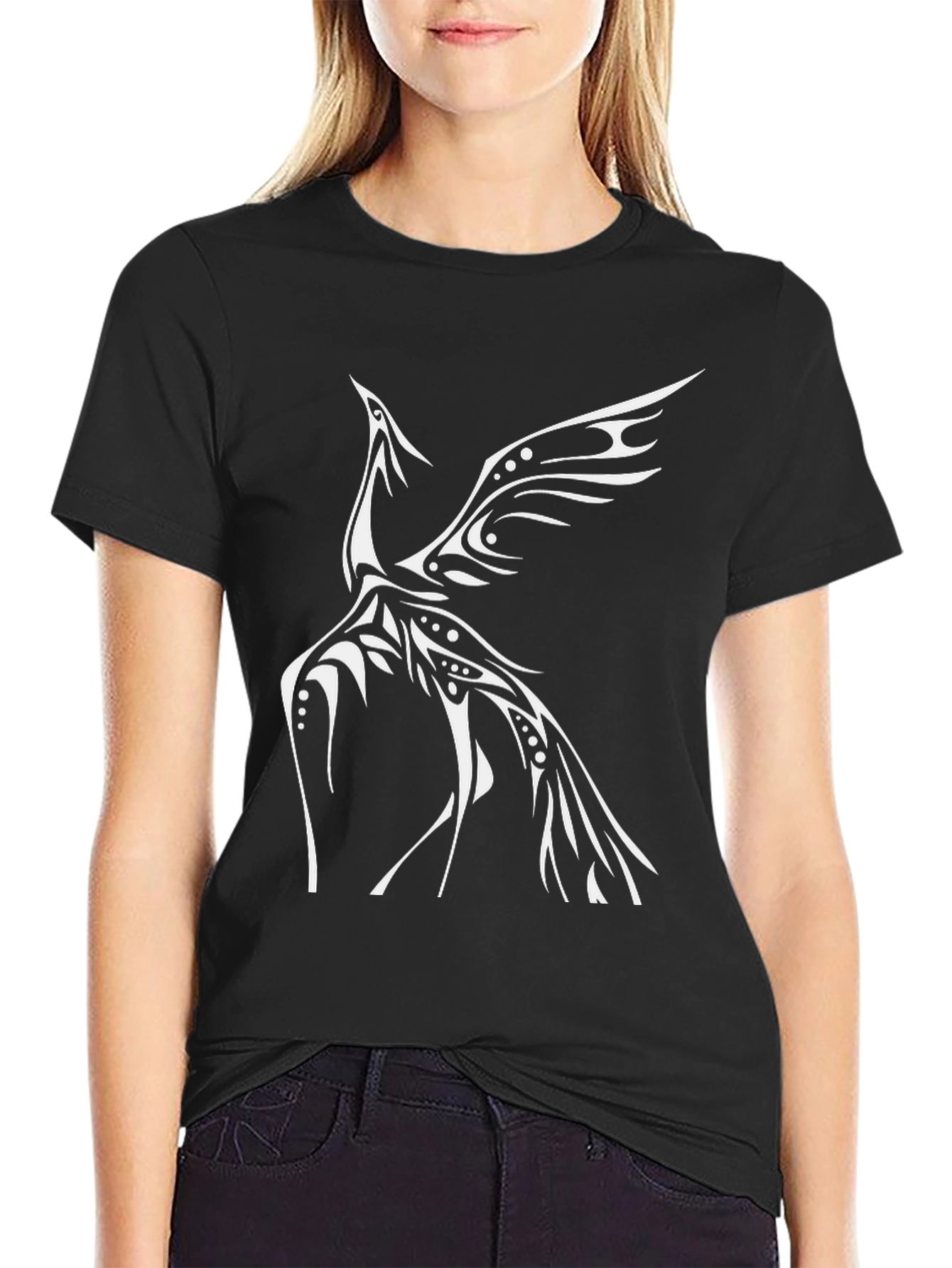 Black T-Shirt with Tribal Phoenix Design
