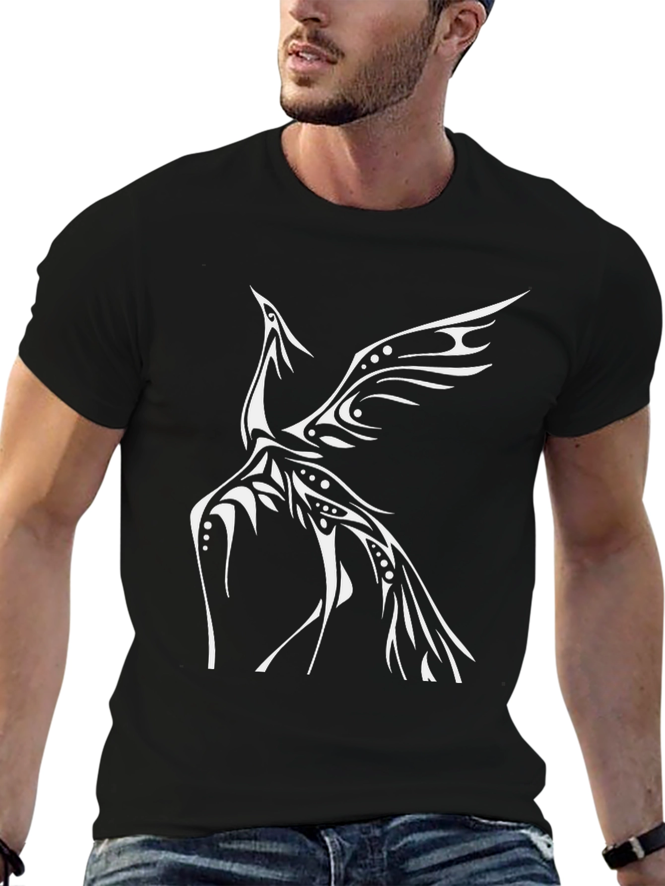 Black T-Shirt with Tribal Phoenix Design
