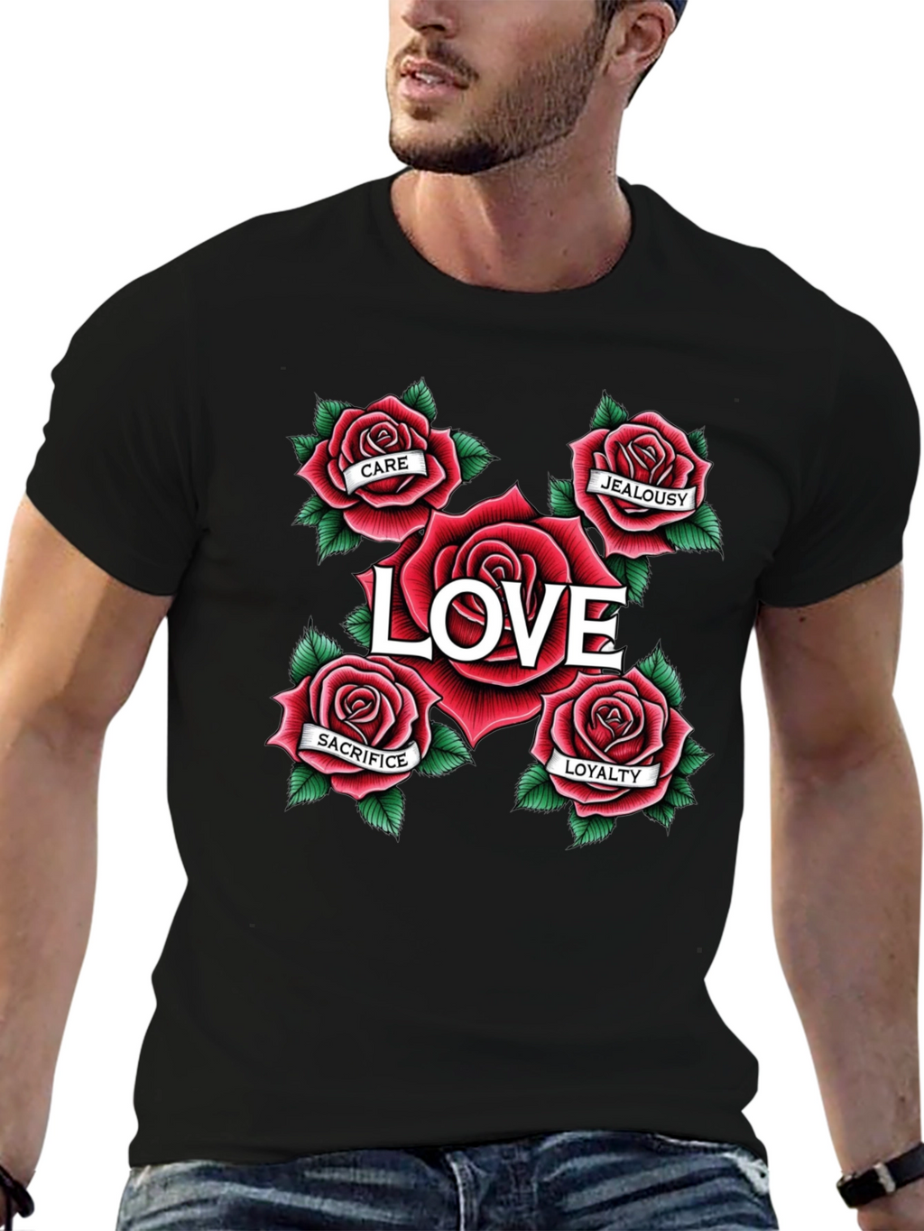 Love Roses Graphic T-Shirt - Black