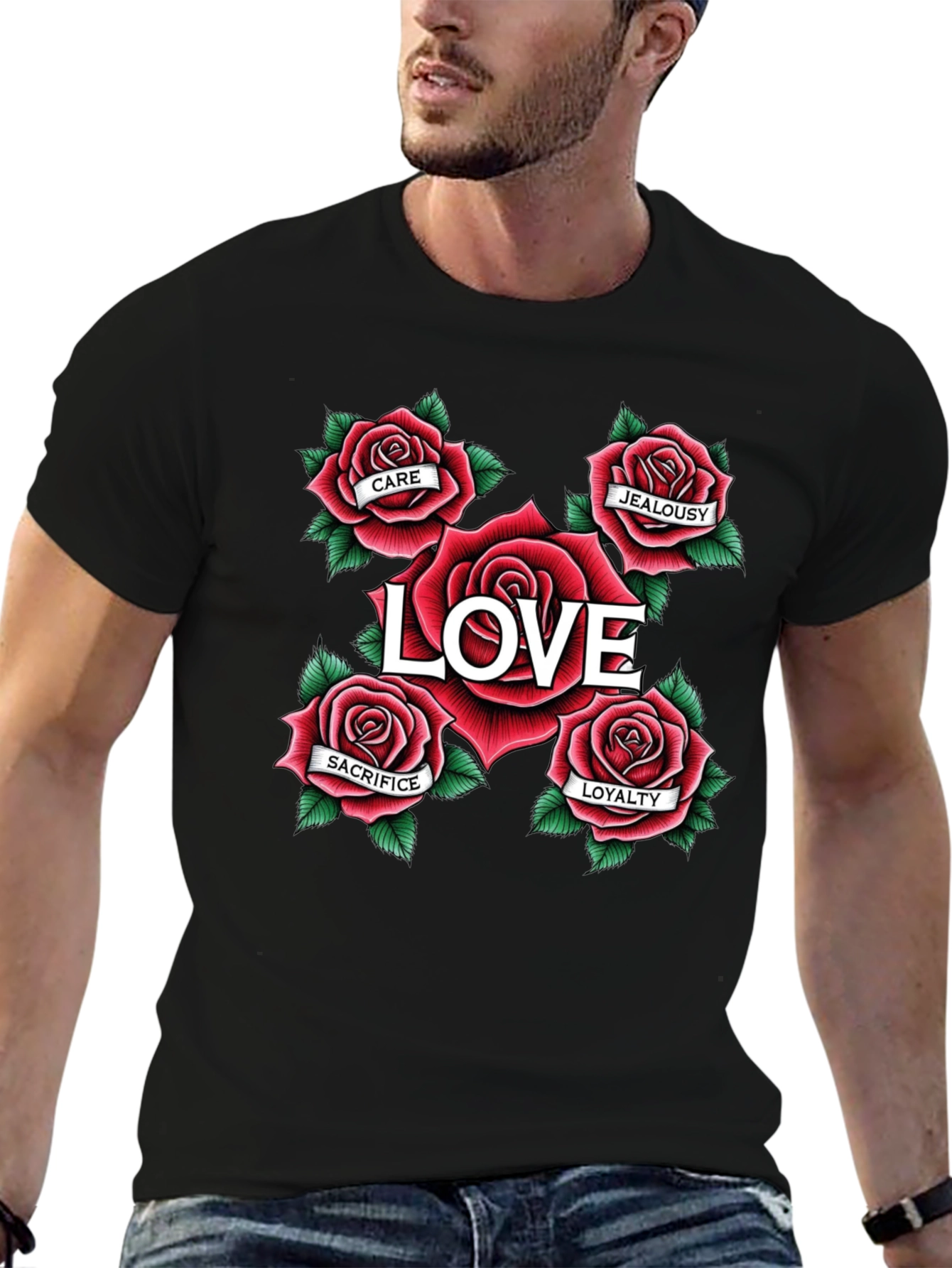 Love Roses Graphic T-Shirt - Black