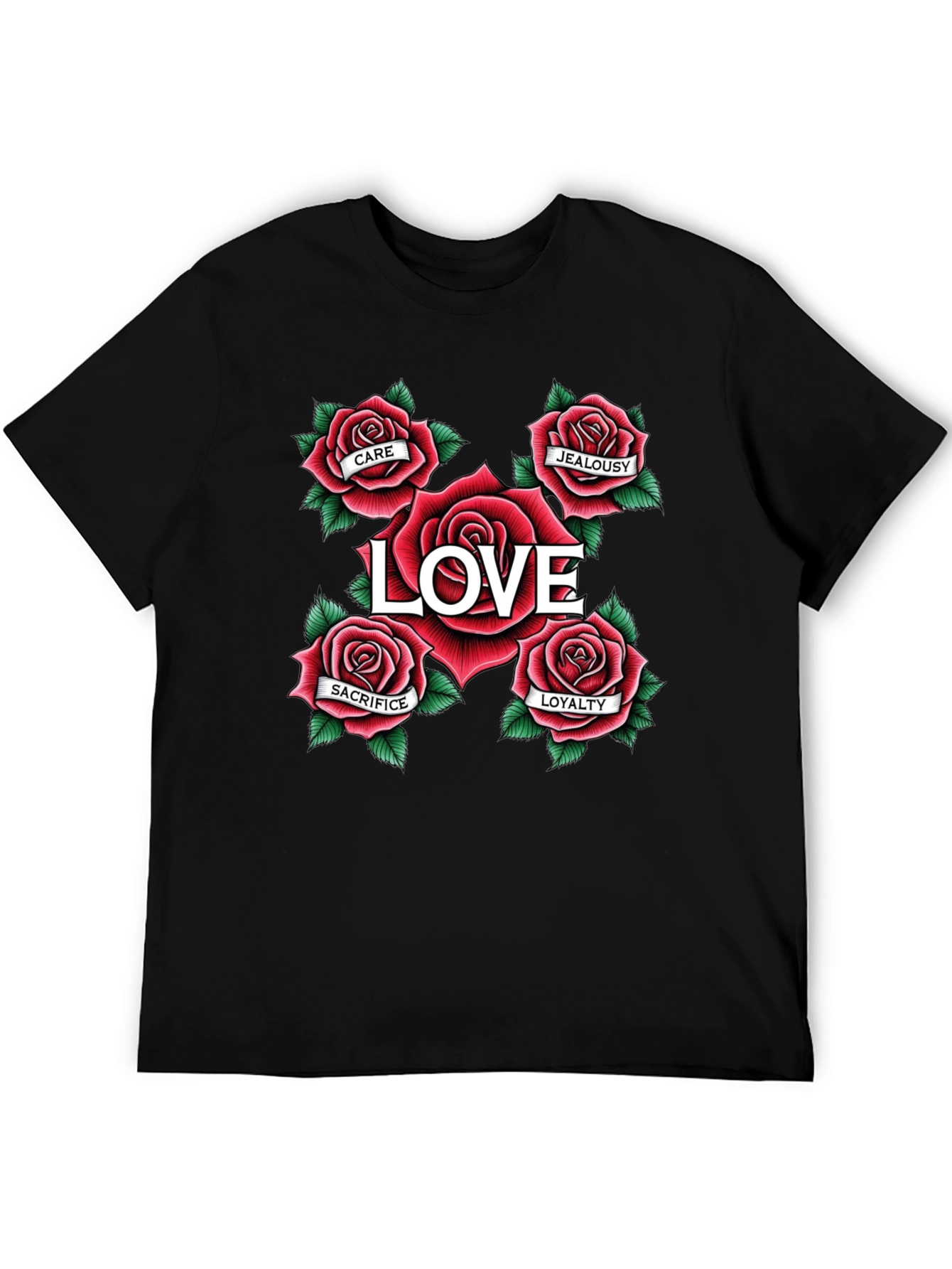Love Roses Graphic T-Shirt - Black