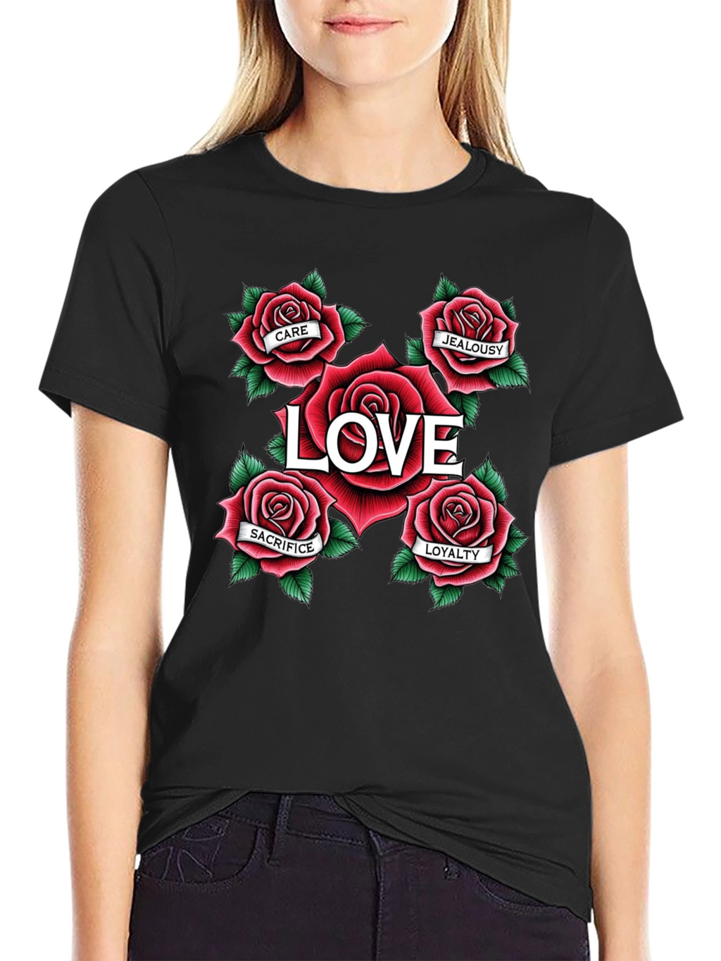 Love Roses Graphic T-Shirt - Black