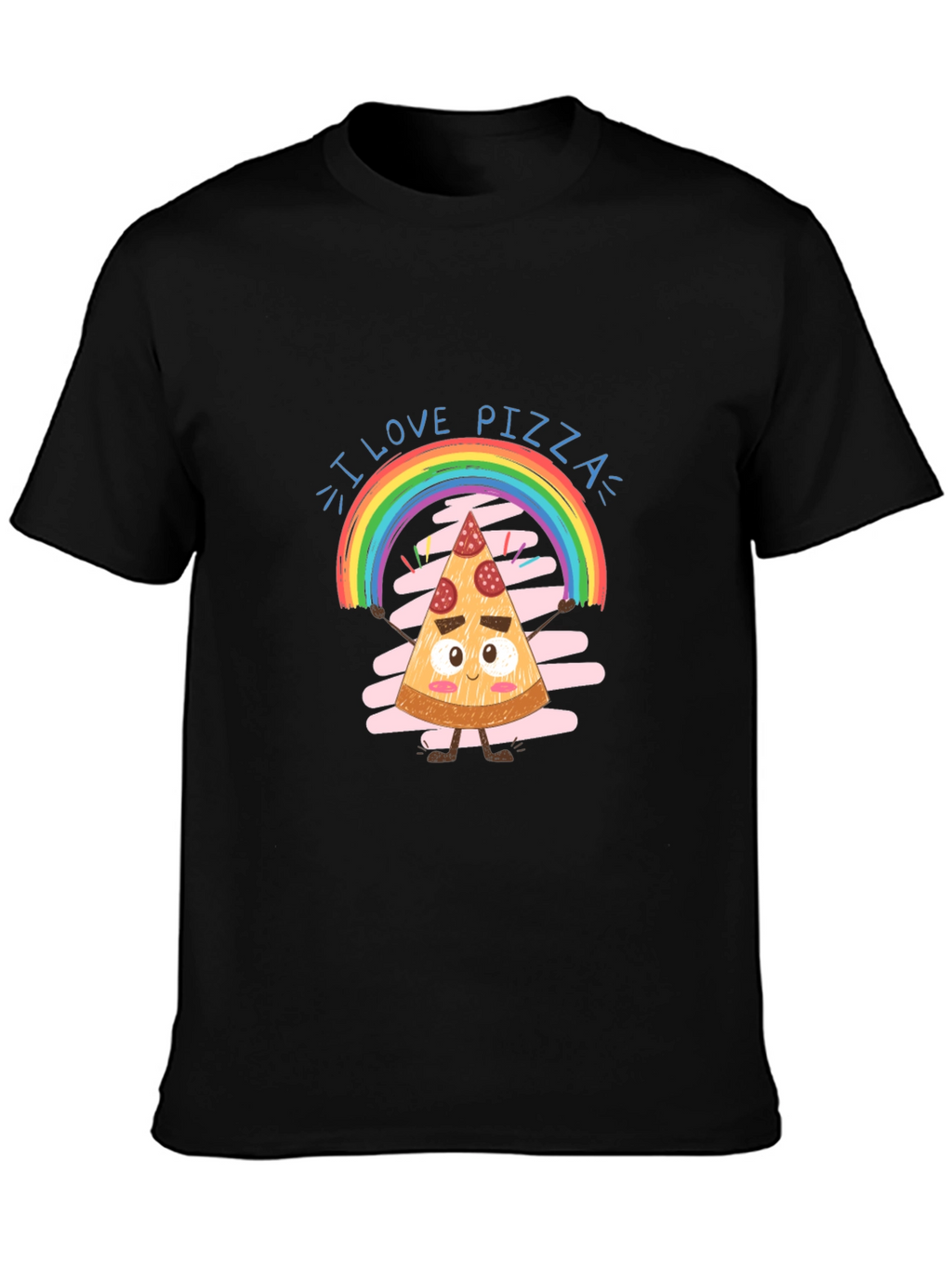 I Love Pizza Graphic Tee Rainbow Slice Black Cotton