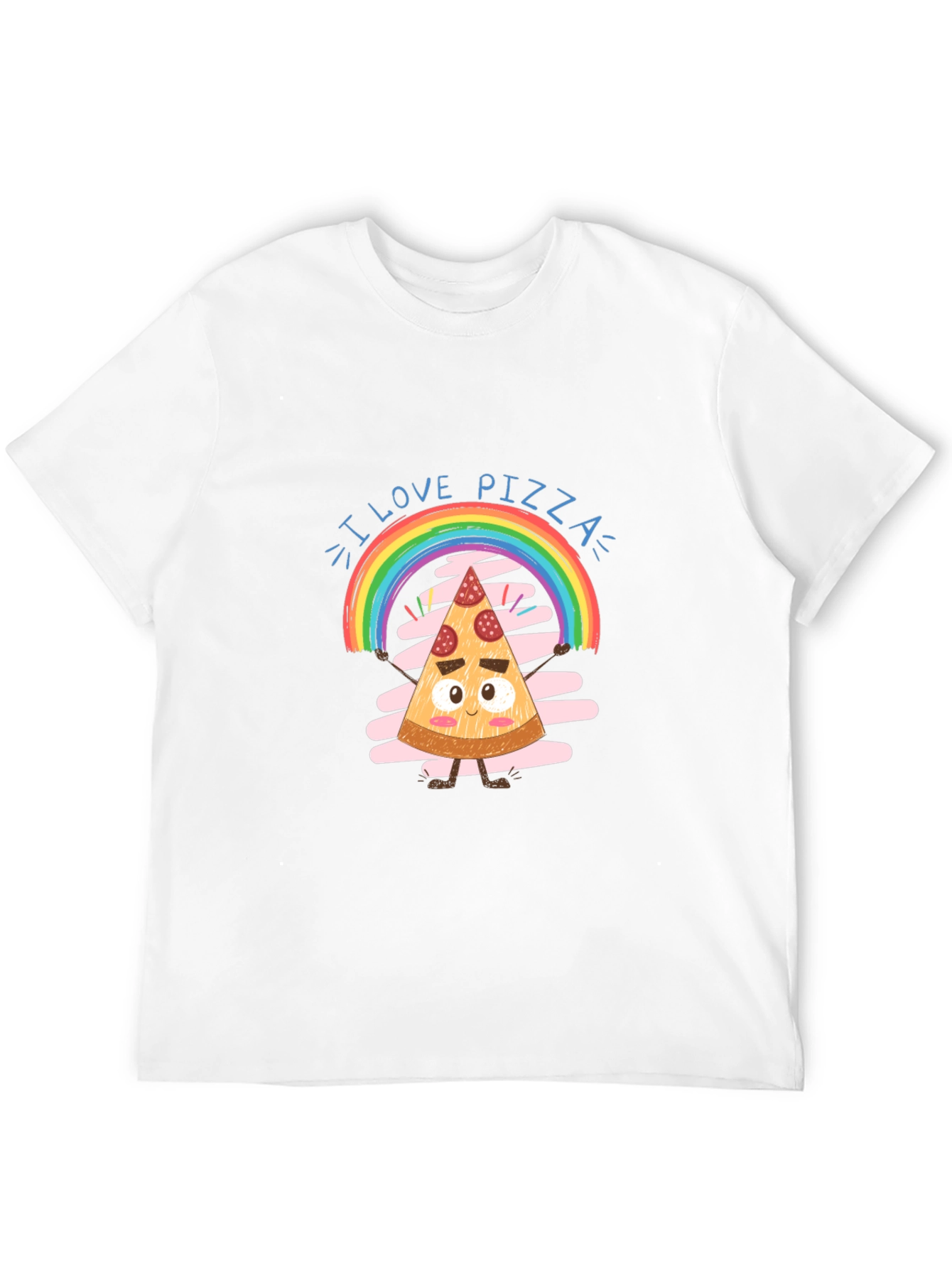 I Love Pizza Graphic Tee Rainbow Slice Black Cotton