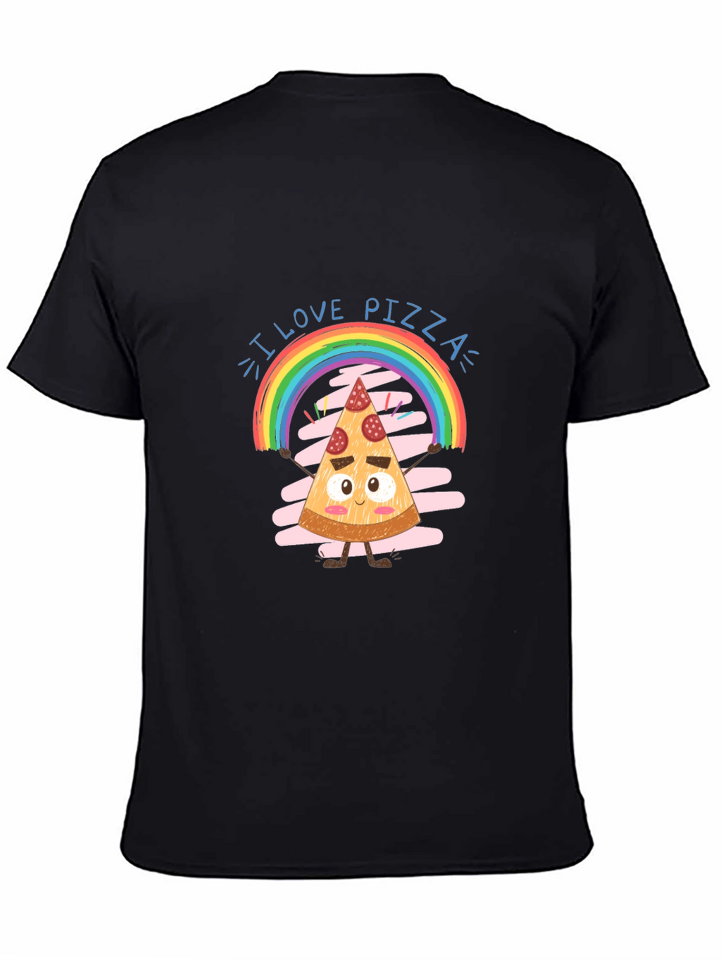 I Love Pizza Graphic Tee Rainbow Slice Black Cotton