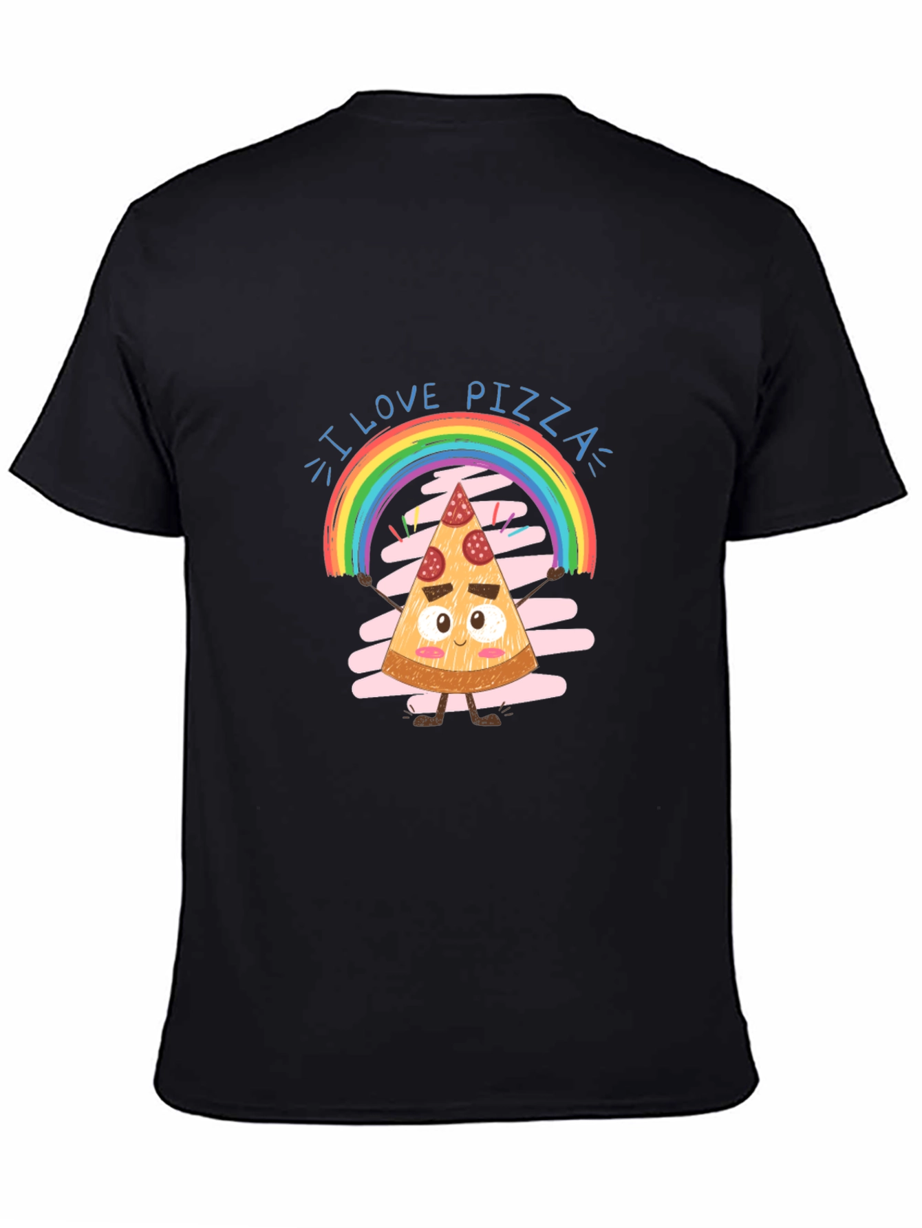 I Love Pizza Graphic Tee Rainbow Slice Black Cotton