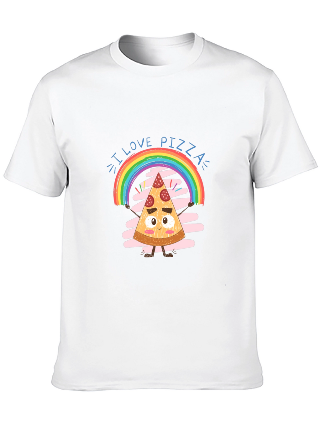I Love Pizza Graphic Tee Rainbow Slice Black Cotton