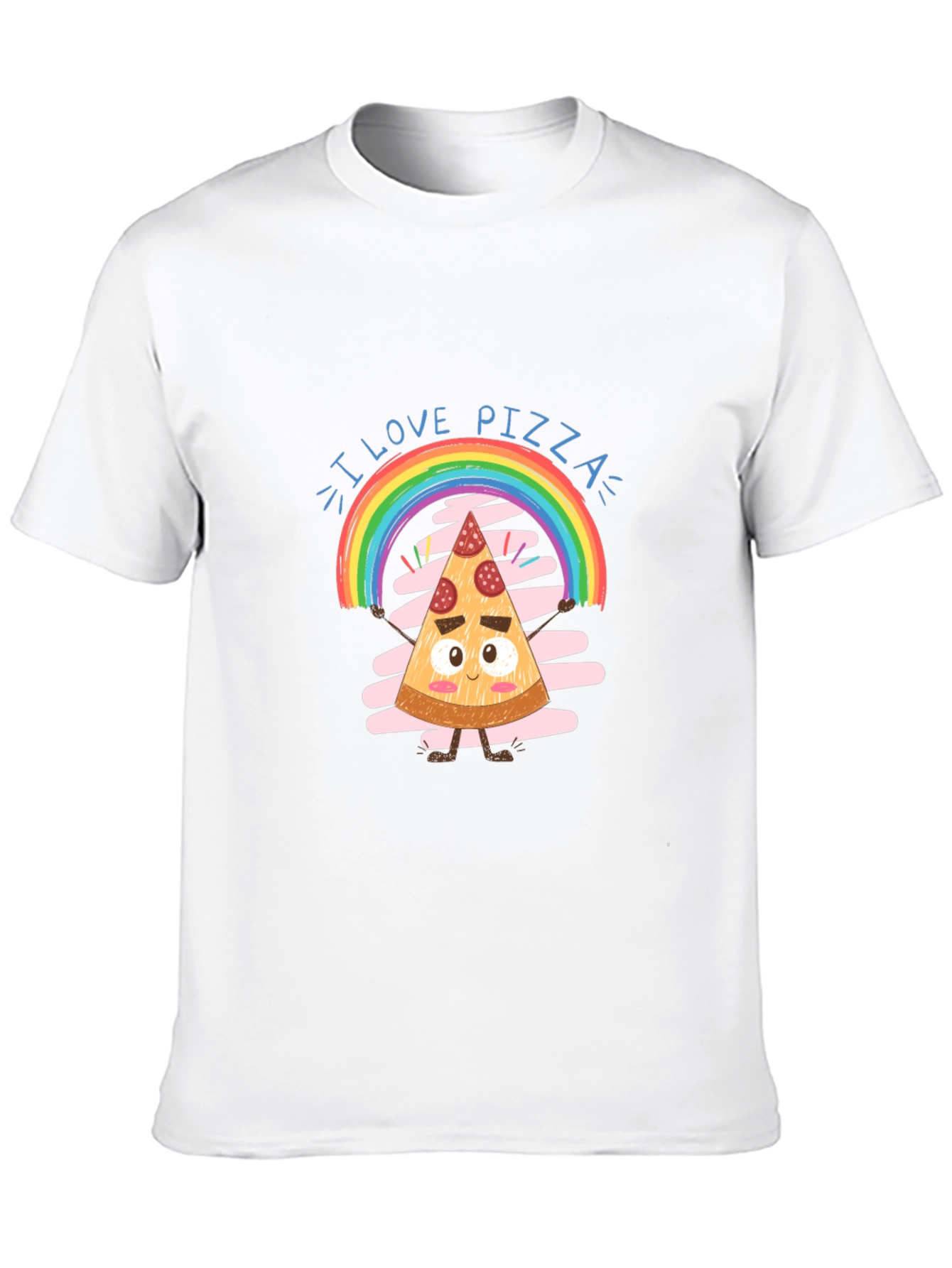 I Love Pizza Graphic Tee Rainbow Slice Black Cotton