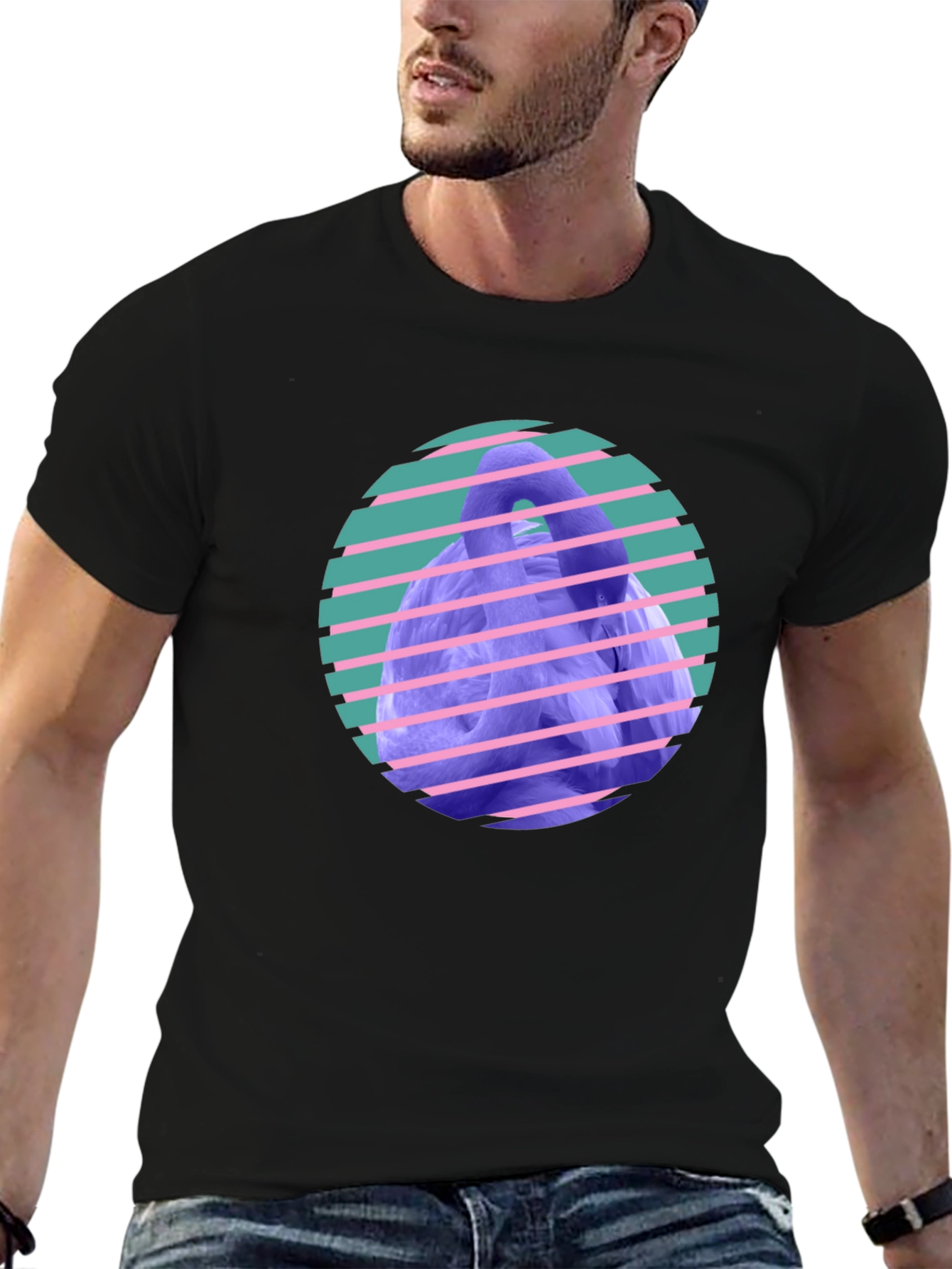 Retro Flamingo T-Shirt - Black Cotton Tee