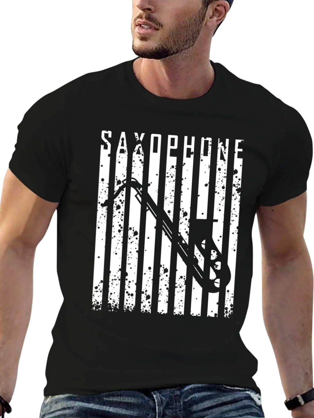Saxophone Graphic Print Black T-Shirt