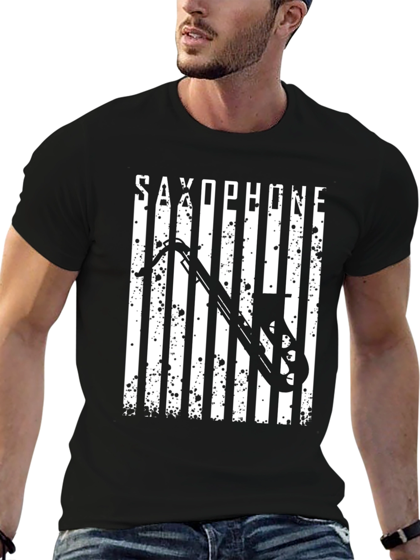 Saxophone Graphic Print Black T-Shirt