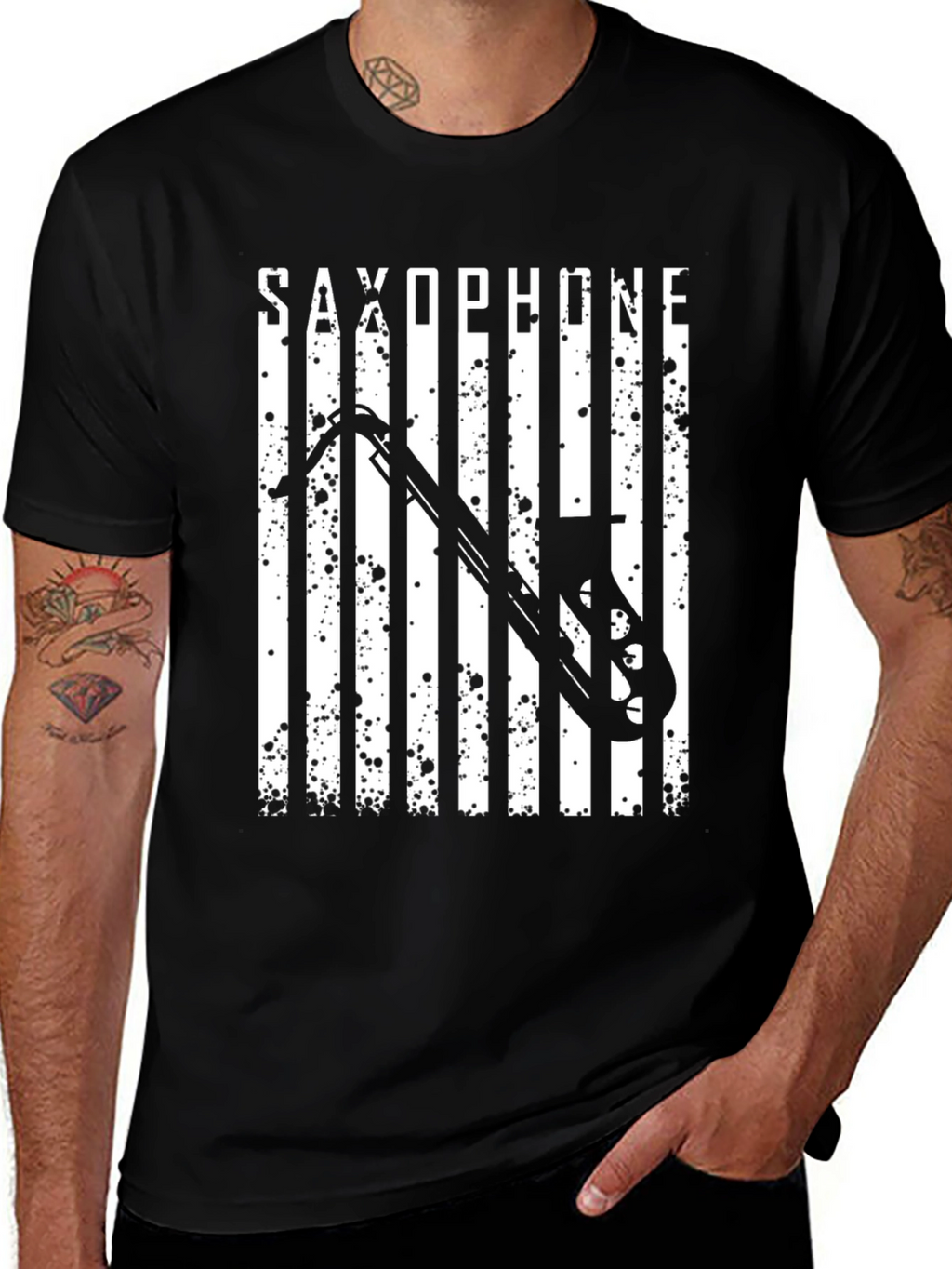 Saxophone Graphic Print Black T-Shirt