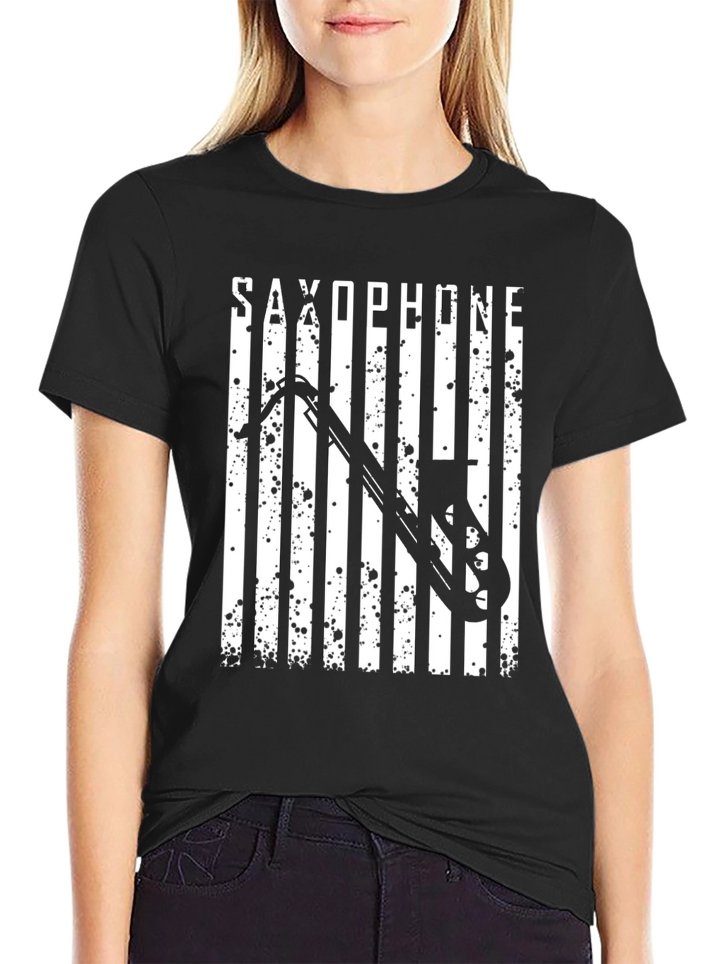 Saxophone Graphic Print Black T-Shirt