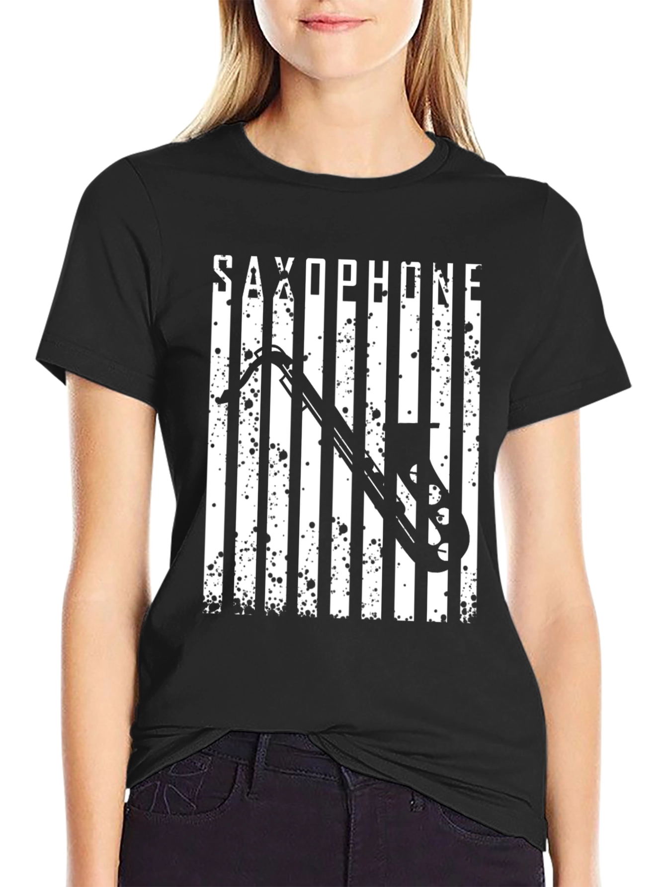 Saxophone Graphic Print Black T-Shirt