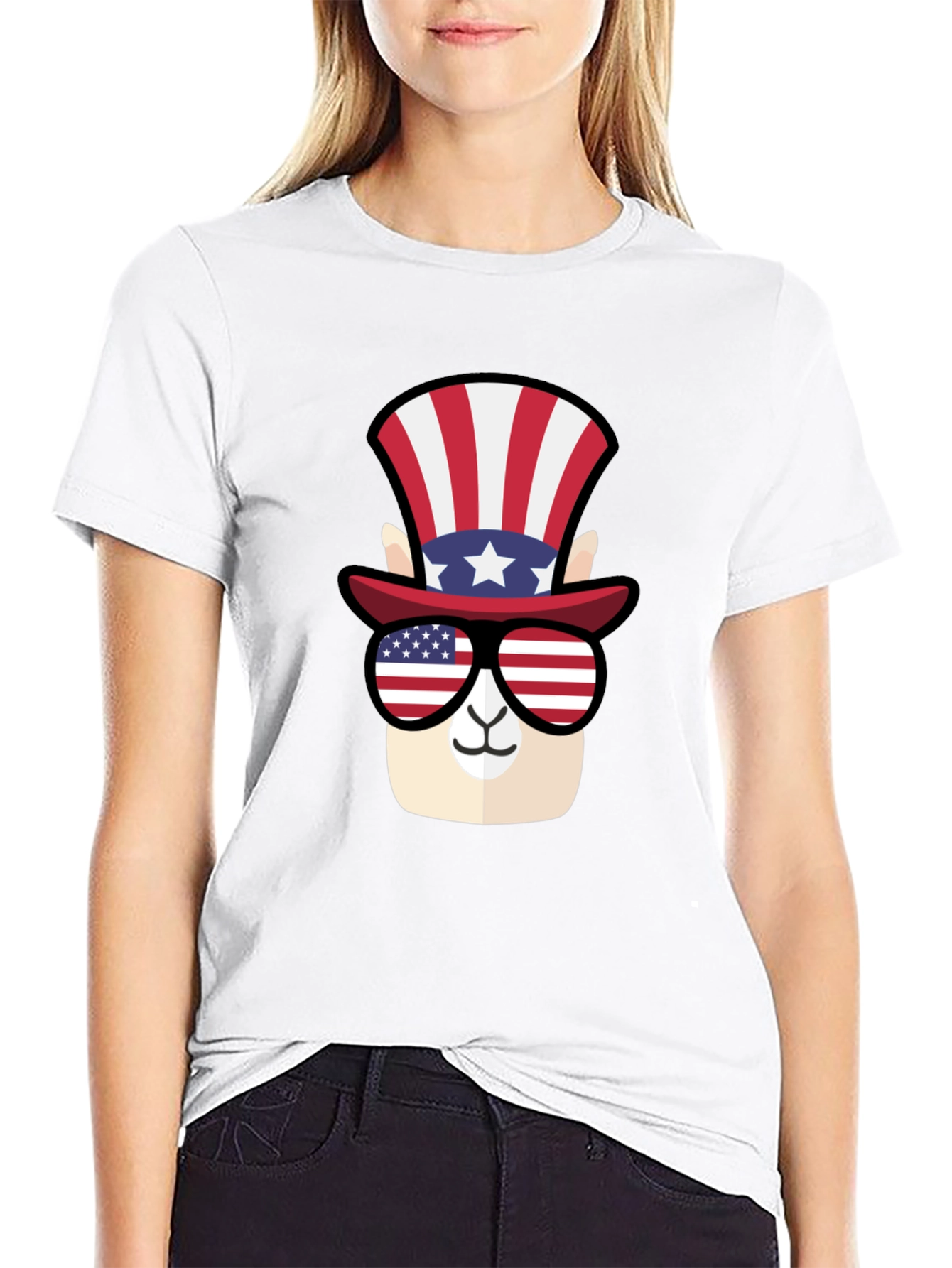 Patriotic Llama T-Shirt - American Flag Style