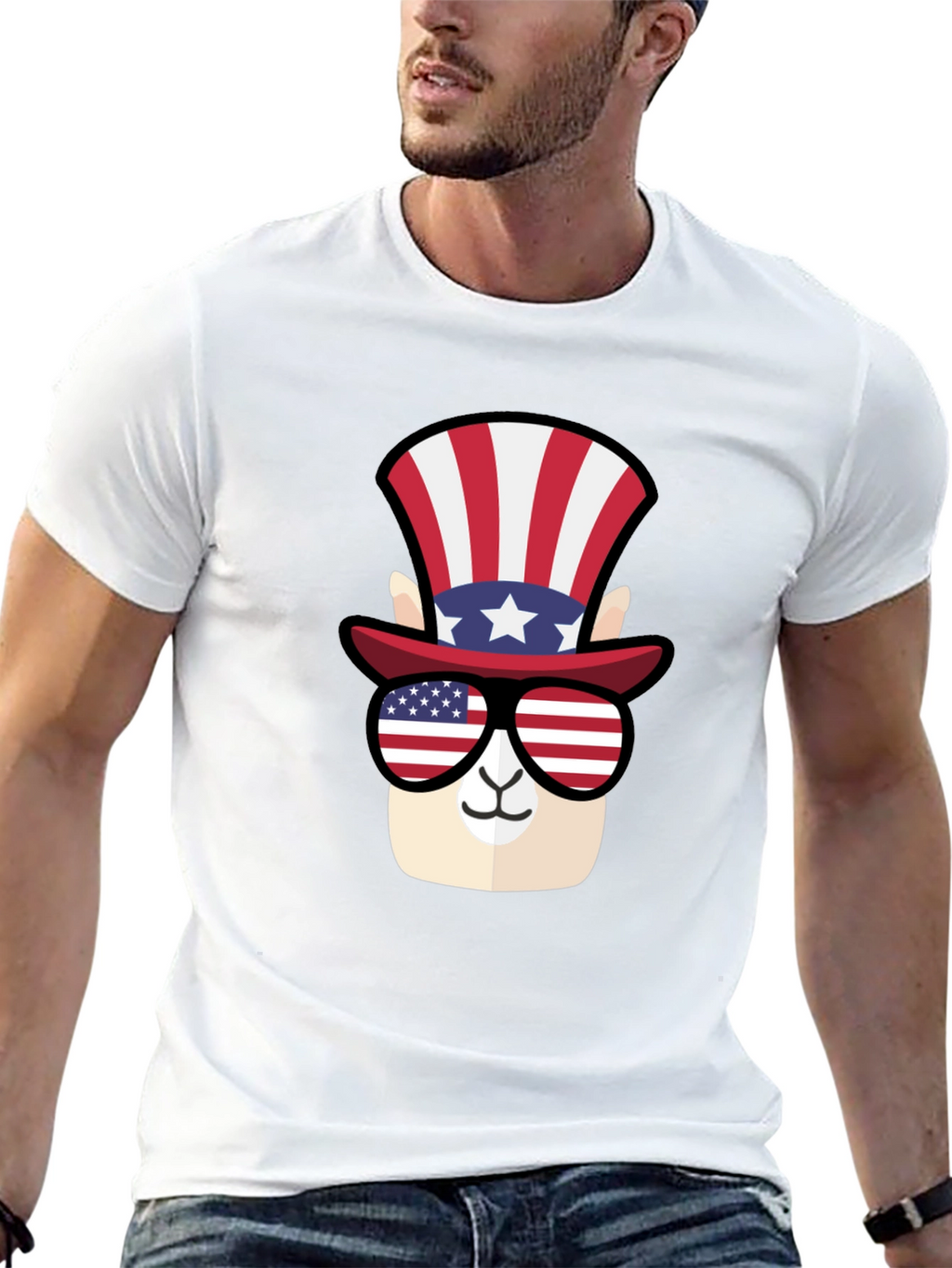 Patriotic Llama T-Shirt - American Flag Style