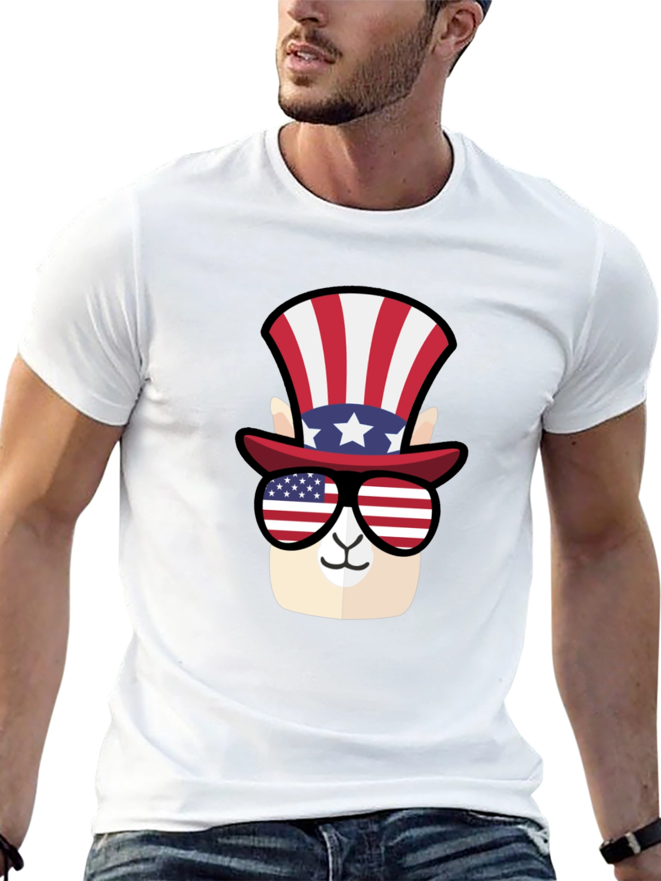 Patriotic Llama T-Shirt - American Flag Style