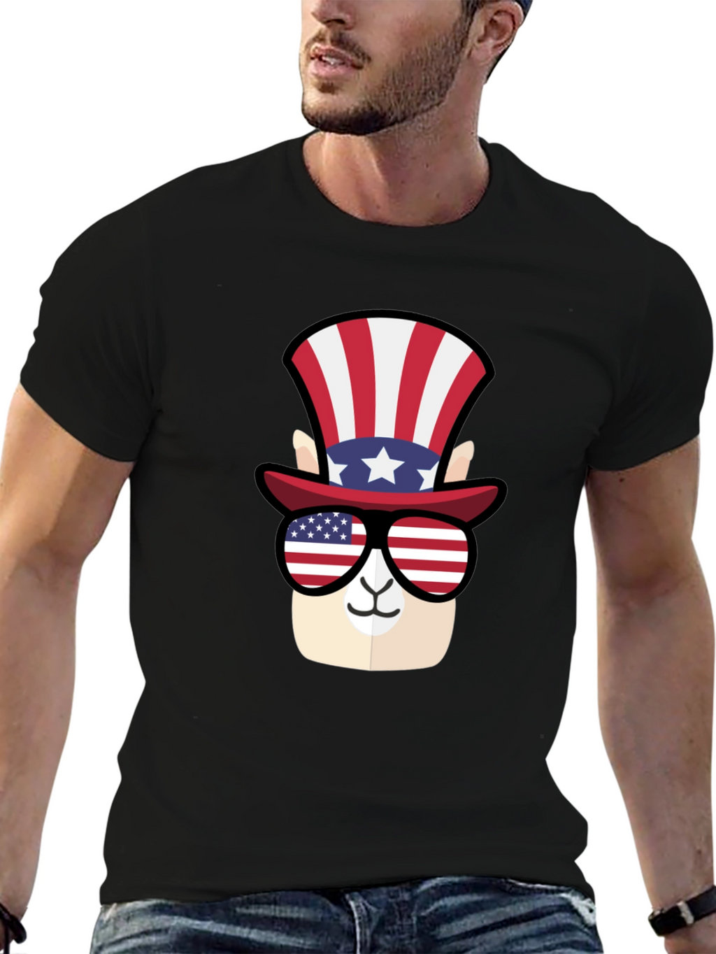 Patriotic Llama T-Shirt - American Flag Style