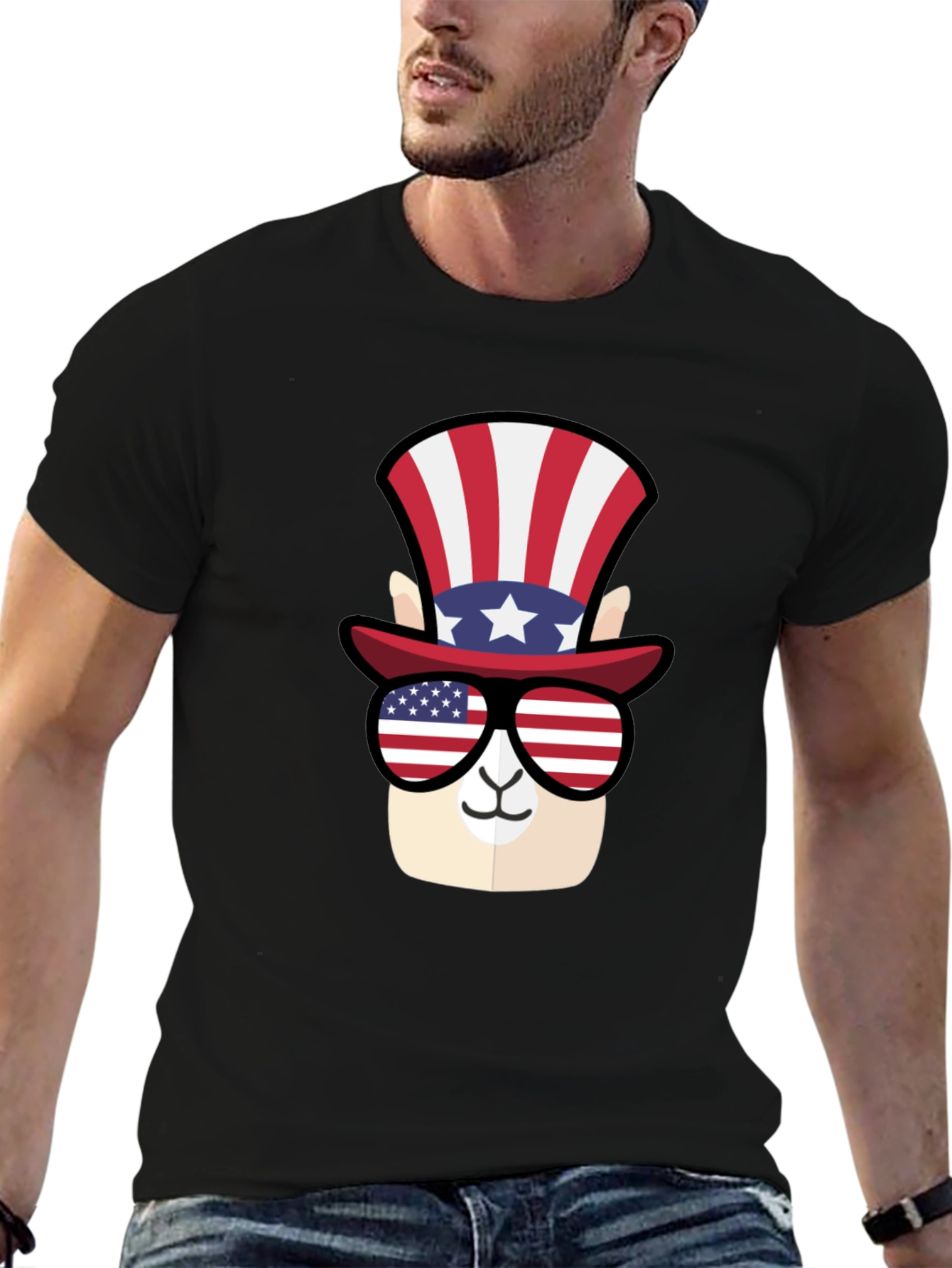 Patriotic Llama T-Shirt - American Flag Style