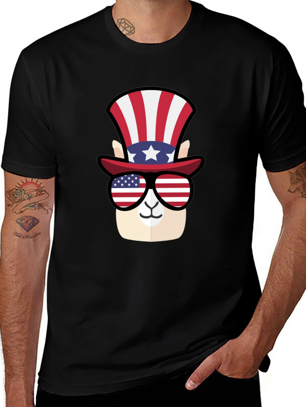 Patriotic Llama T-Shirt - American Flag Style