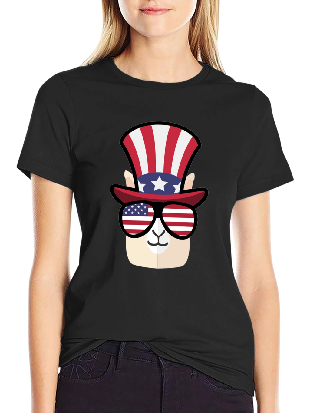 Patriotic Llama T-Shirt - American Flag Style