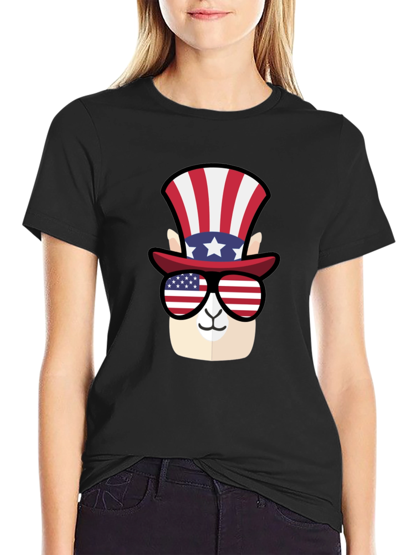 Patriotic Llama T-Shirt - American Flag Style