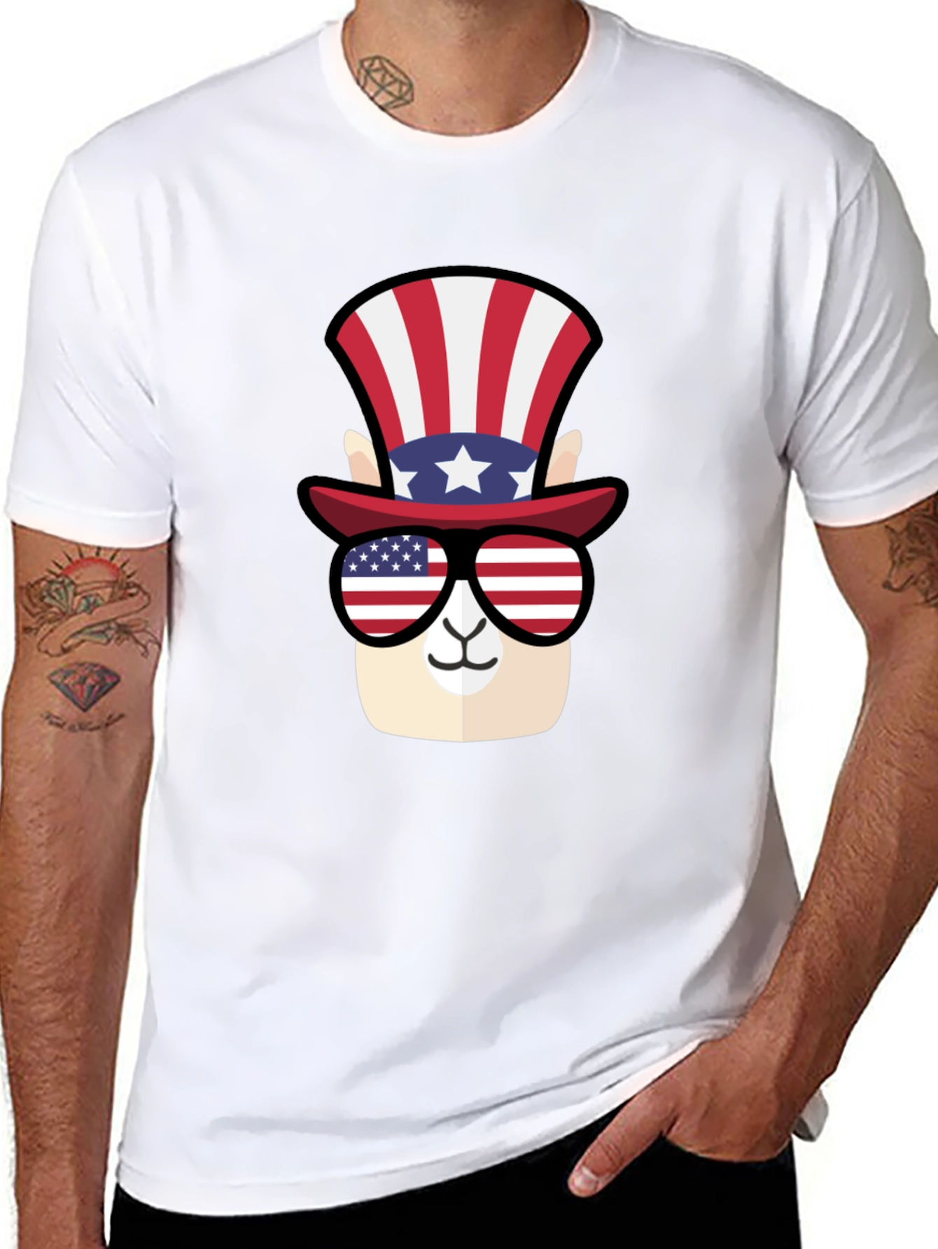 Patriotic Llama T-Shirt - American Flag Style
