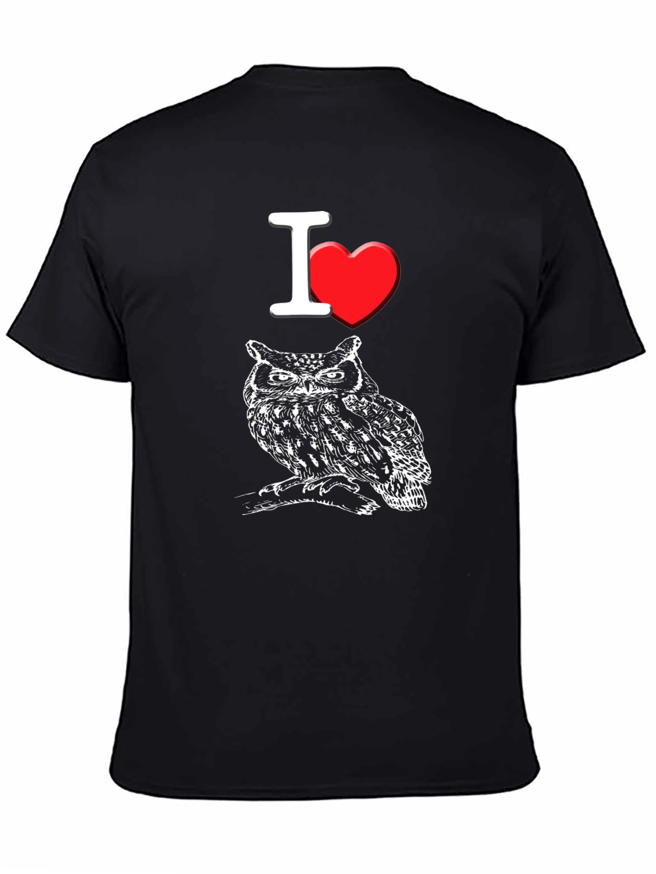 I Love Owls Graphic Tee - Black Cotton T-Shirt