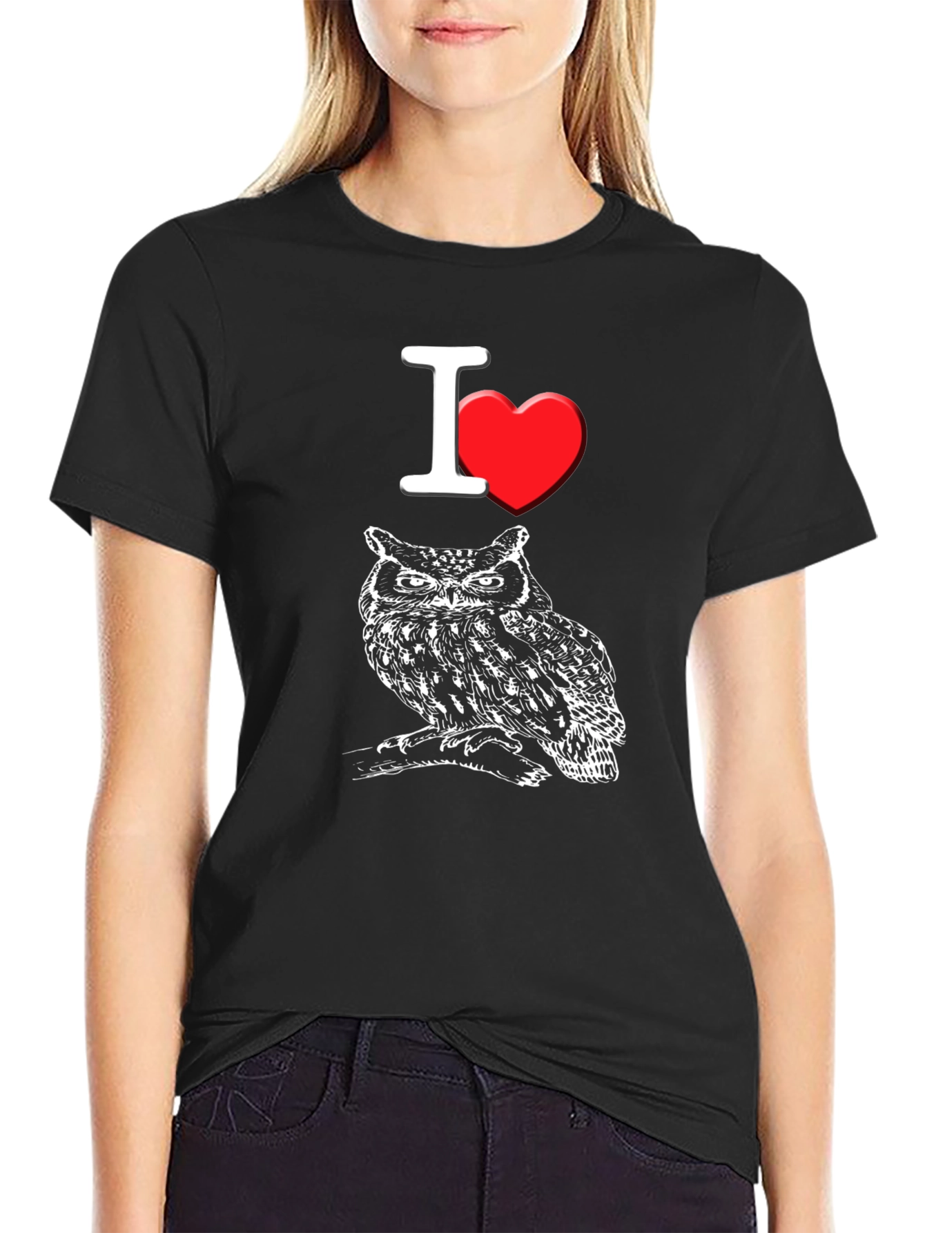 I Love Owls Graphic Tee - Black Cotton T-Shirt