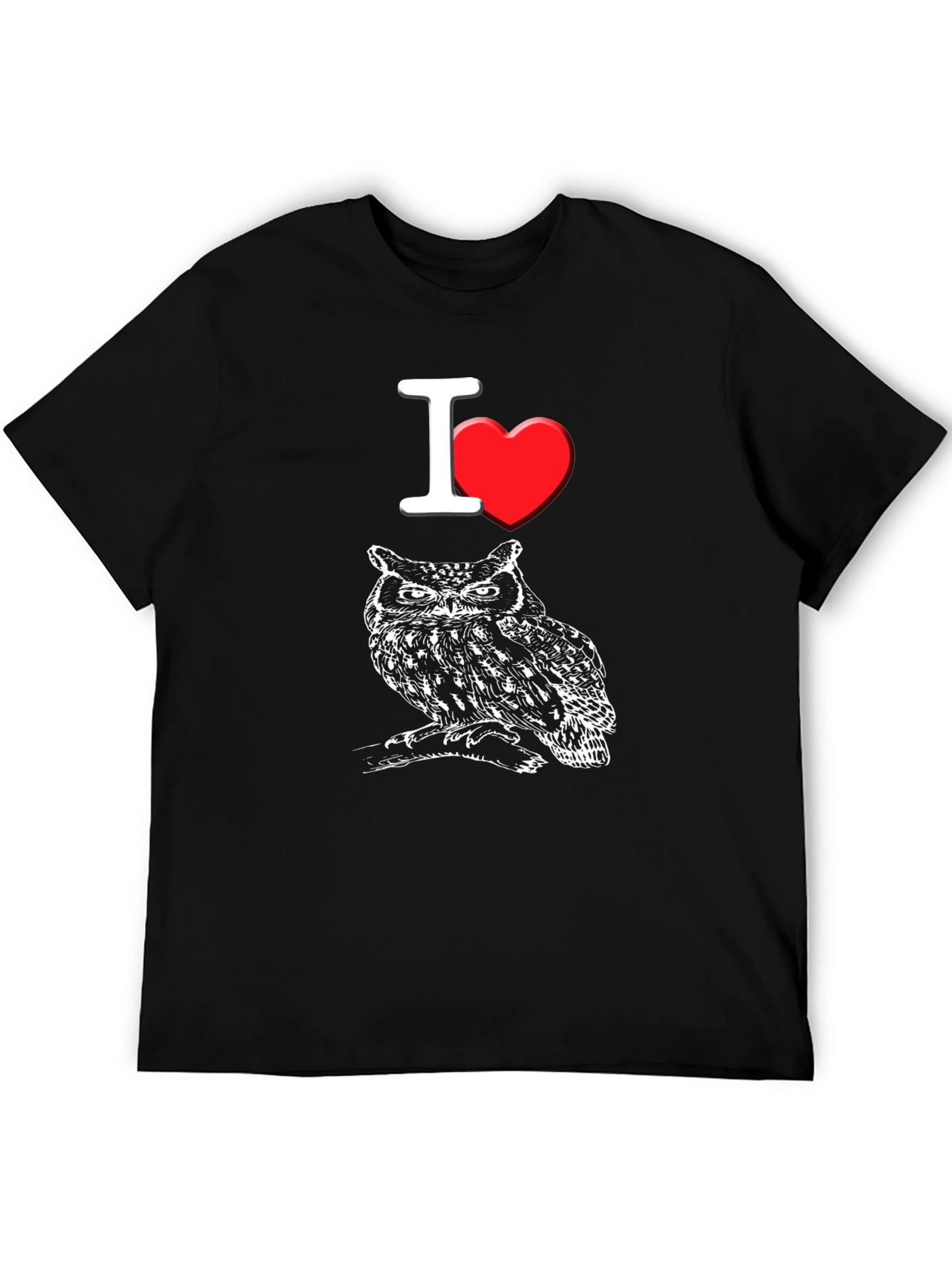 I Love Owls Graphic Tee - Black Cotton T-Shirt