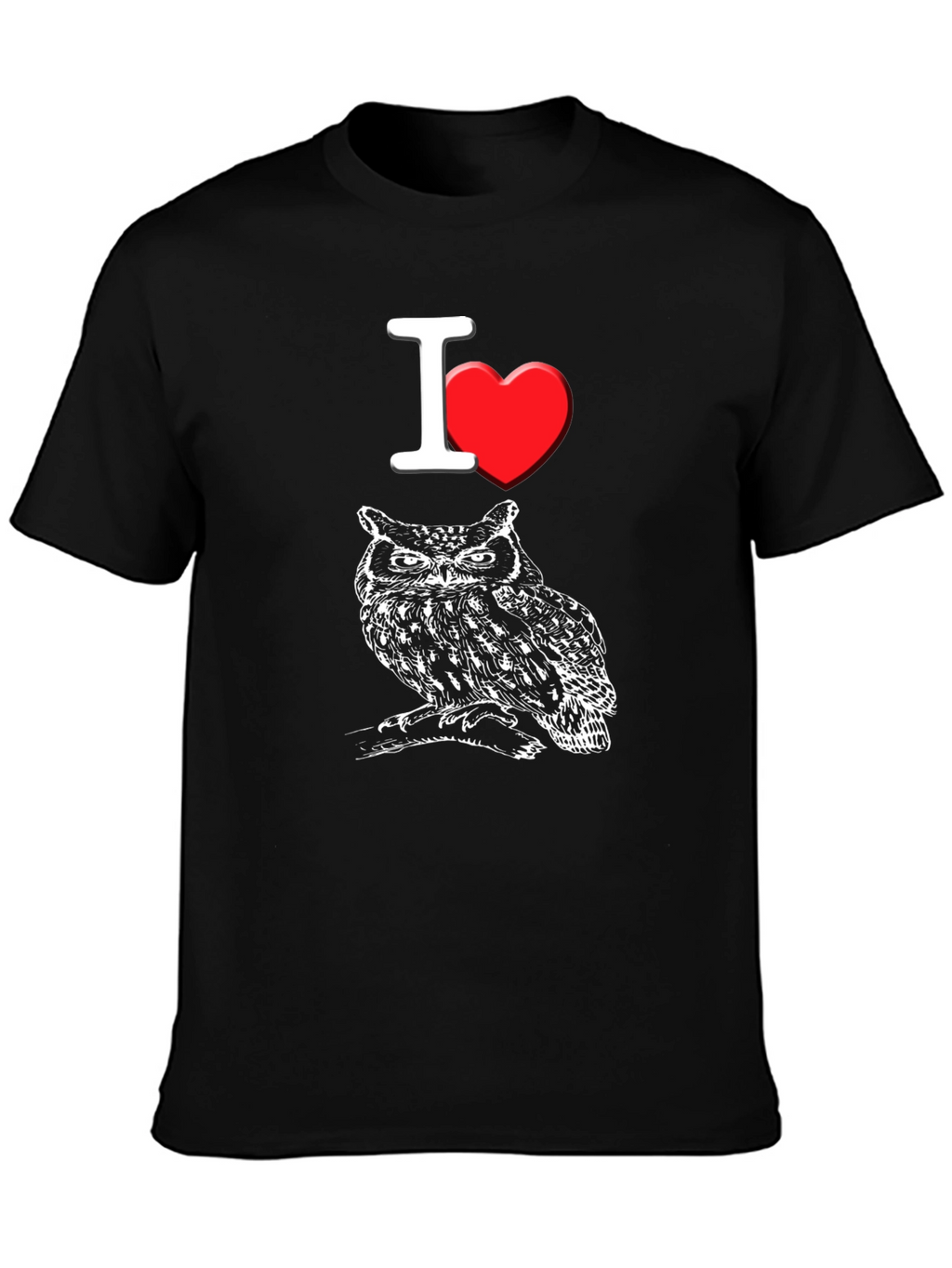 I Love Owls Graphic Tee - Black Cotton T-Shirt