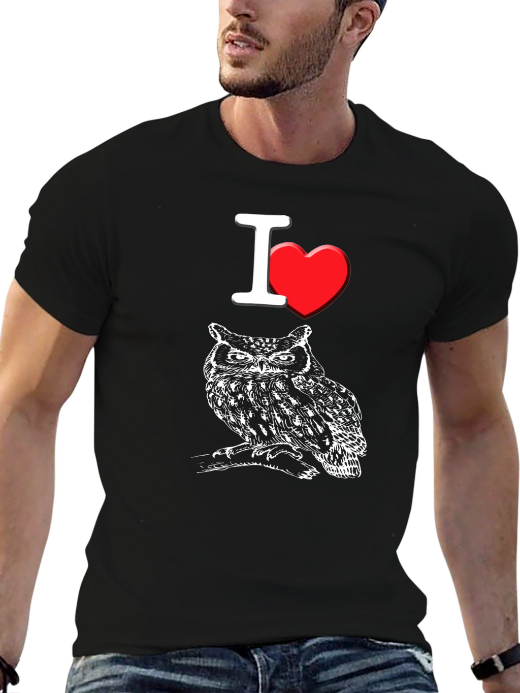 I Love Owls Graphic Tee - Black Cotton T-Shirt