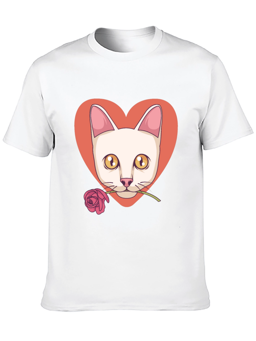 Cat & Rose Heart Graphic T-Shirt - Black