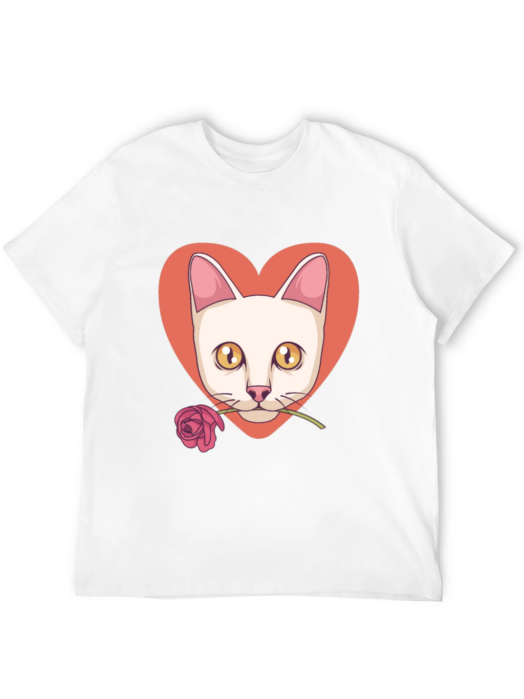 Cat & Rose Heart Graphic T-Shirt - Black