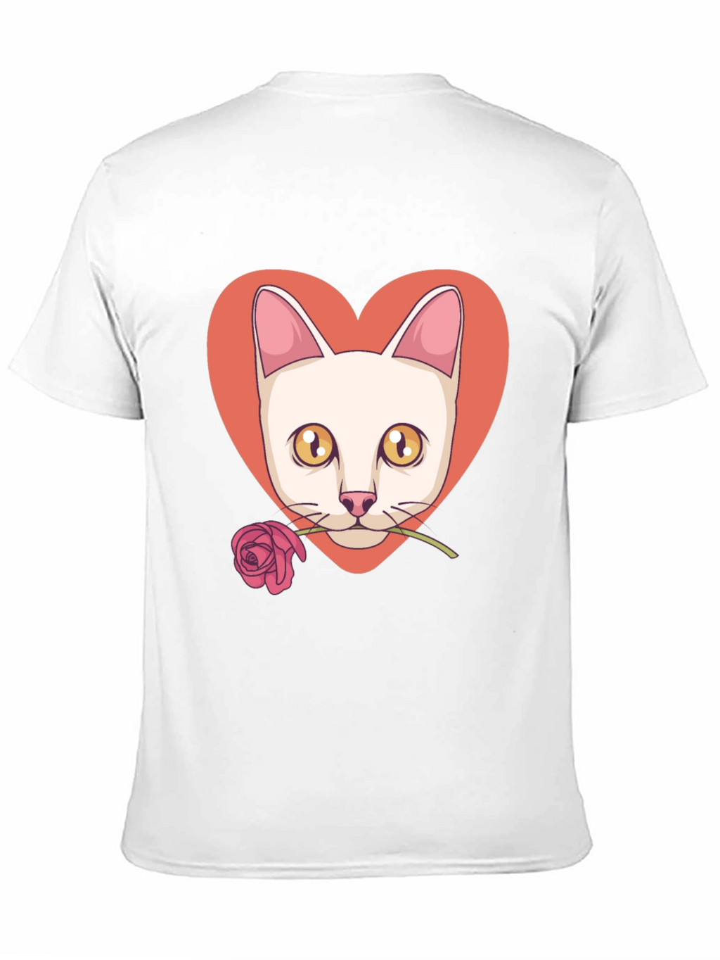 Cat & Rose Heart Graphic T-Shirt - Black