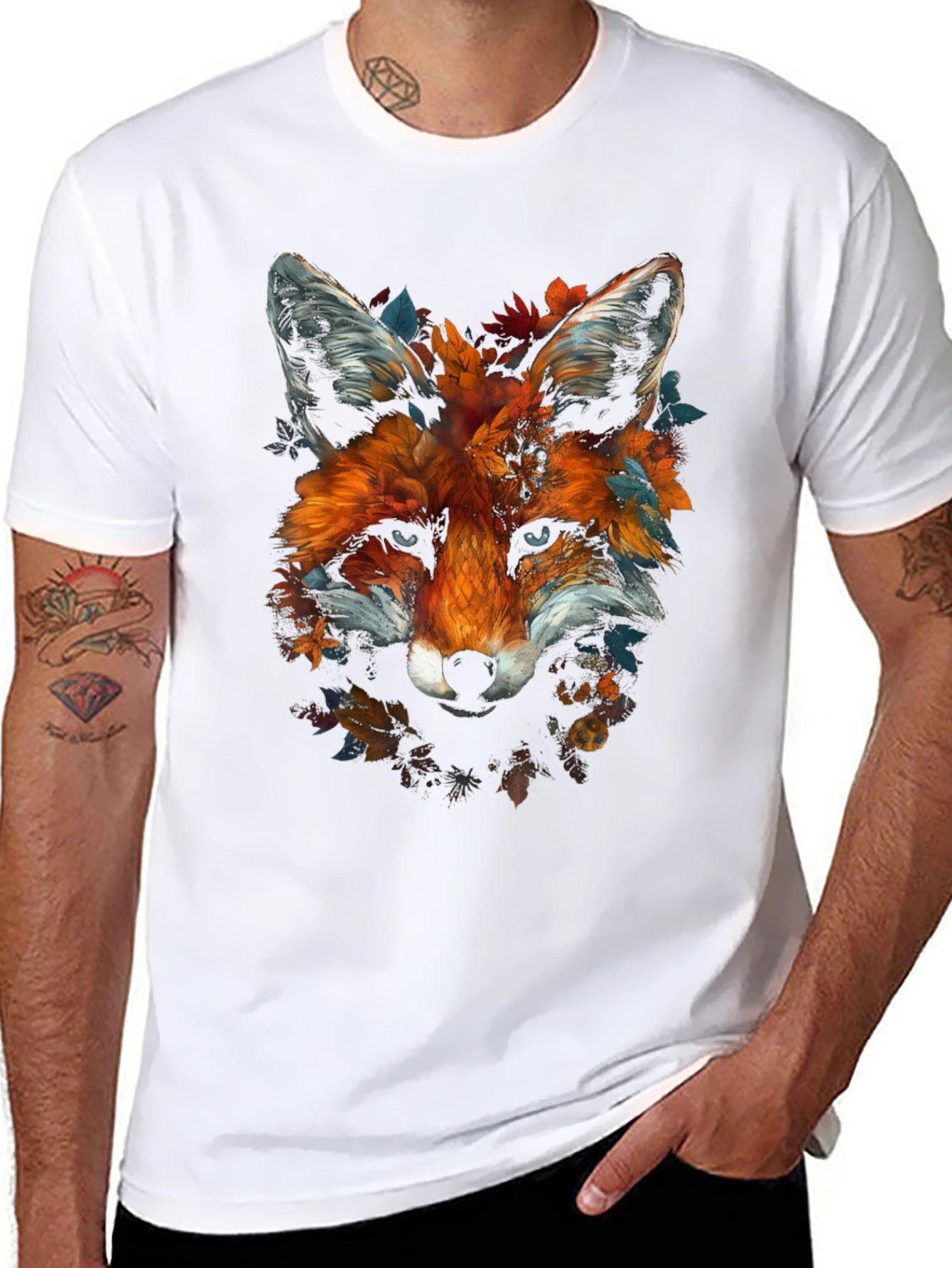 Fox Floral Graphic Tee - Unique Animal Design